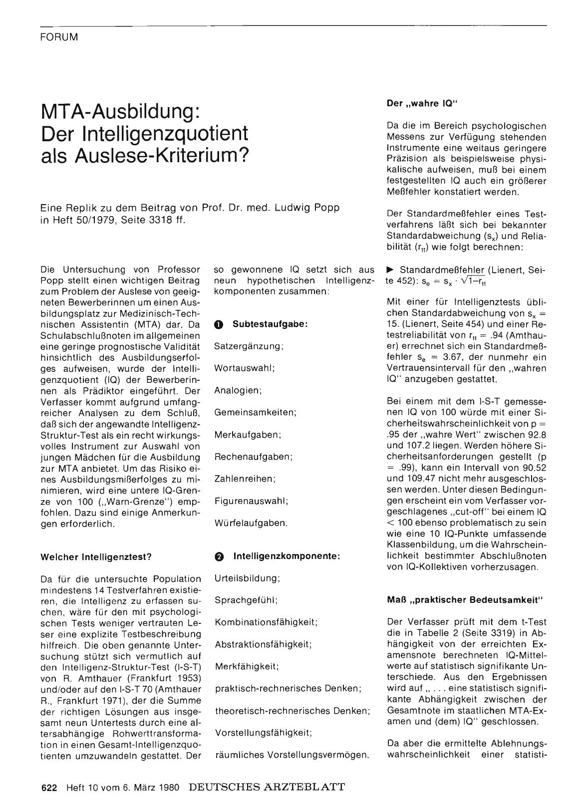 Vorschauseite 1: MT A-Ausbildung: Der Intelligenzquotient als Auslese-Kriterium?