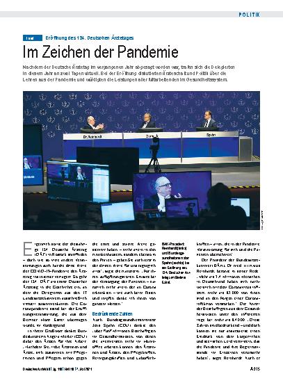 Vorschauseite 1: Eröffnung des 124. Deutschen Ärztetages: Im Zeichen der Pandemie