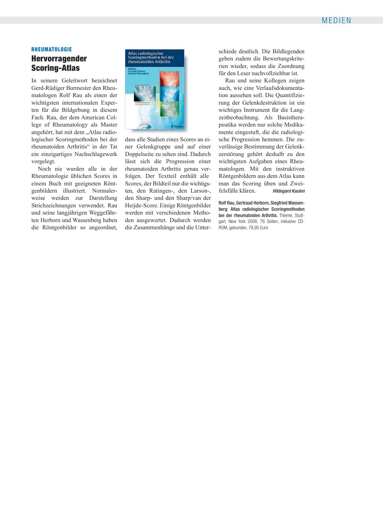 Vorschauseite 1: Rheumatologie: Hervorragender Scoring-Atlas