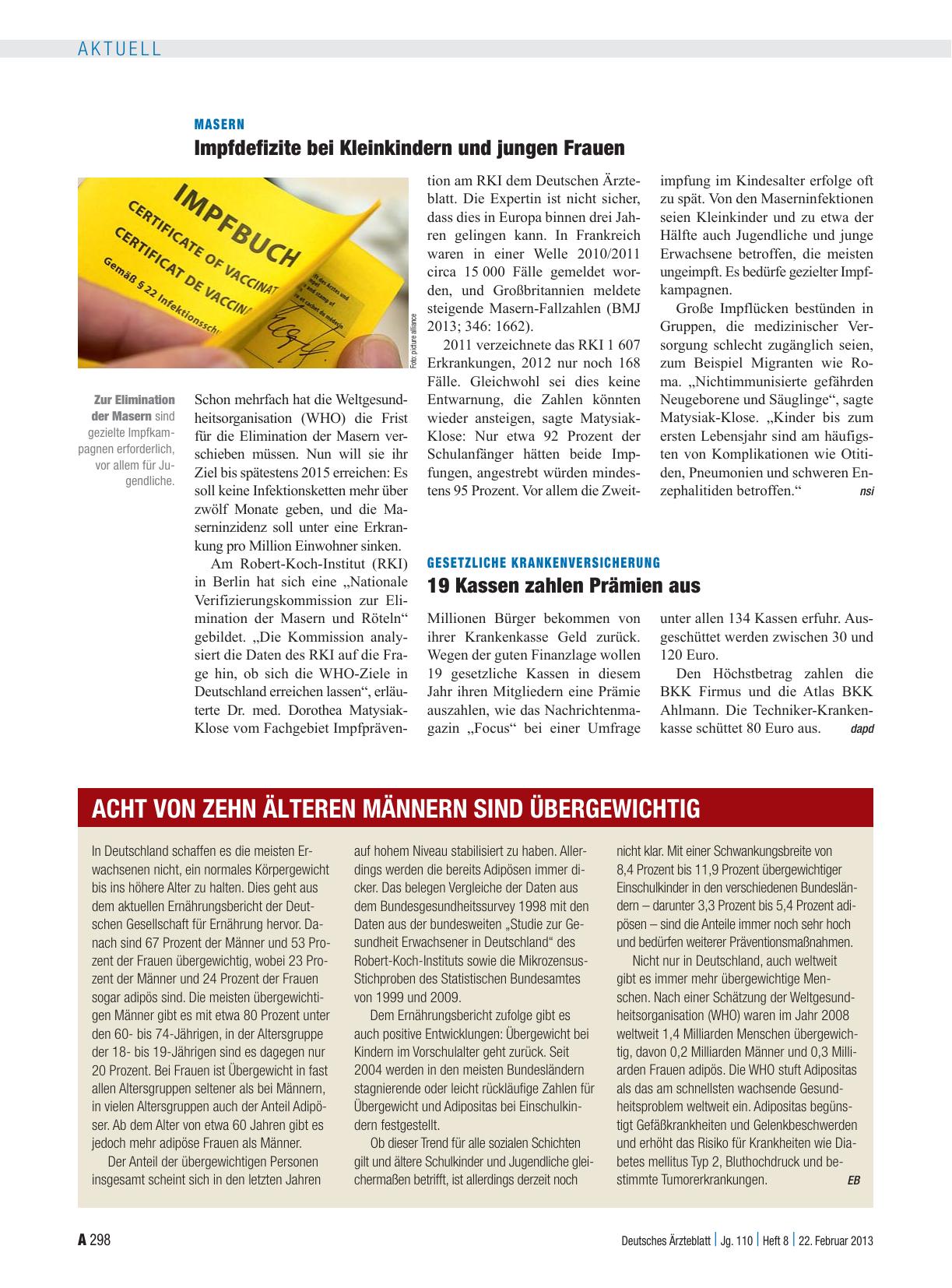 Vorschauseite 1: Masern: Impfdefizite bei Kleinkindern und jungen Frauen