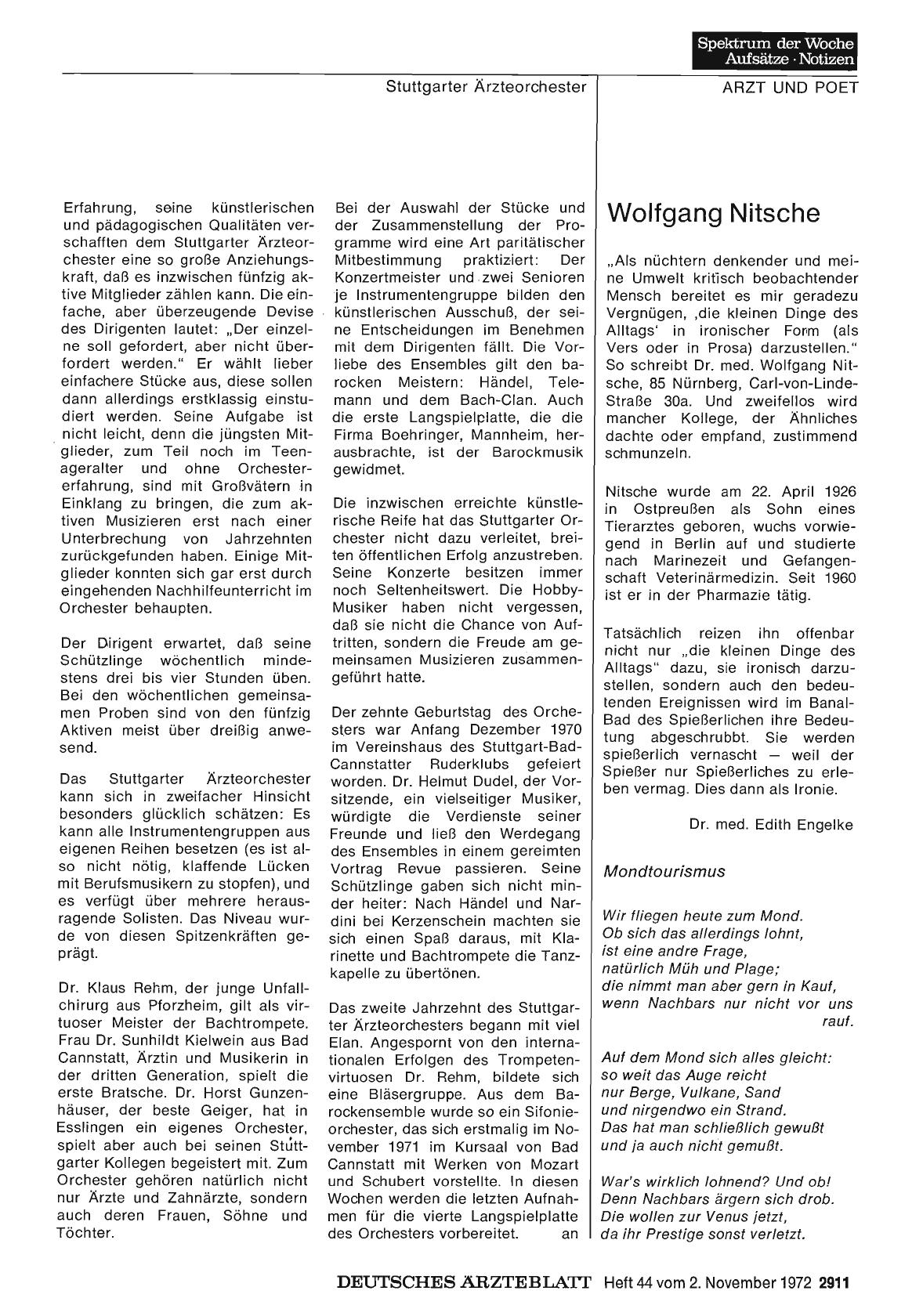 Vorschauseite 1: Arzt — und Poet dazu: Wolfgang Nitsche