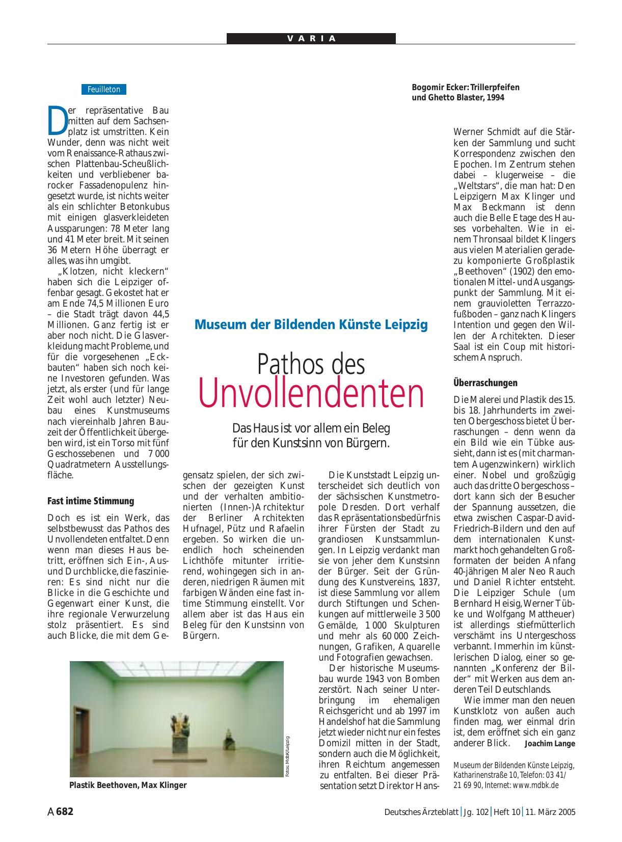 Vorschauseite 1: Museum der Bildenden Künste Leipzig: Pathos des Unvollendenten