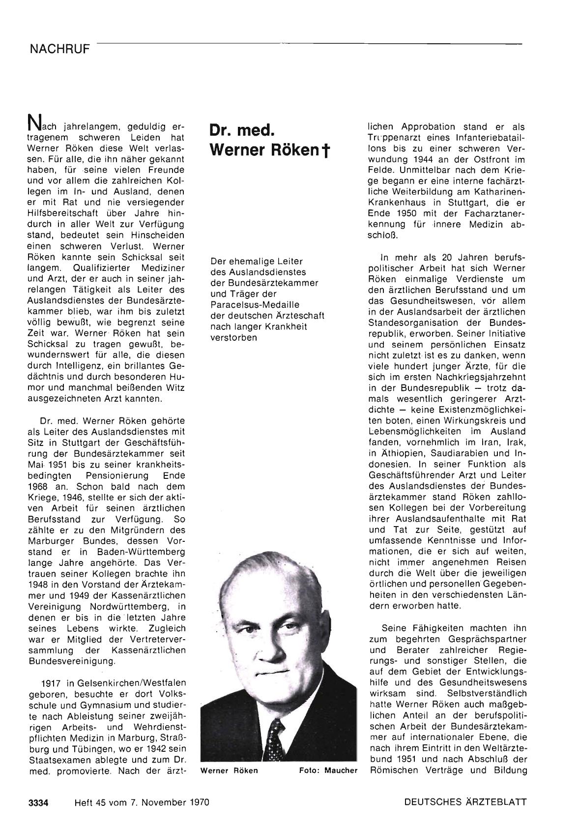 Vorschauseite 1: Dr. med. Werner Röken †