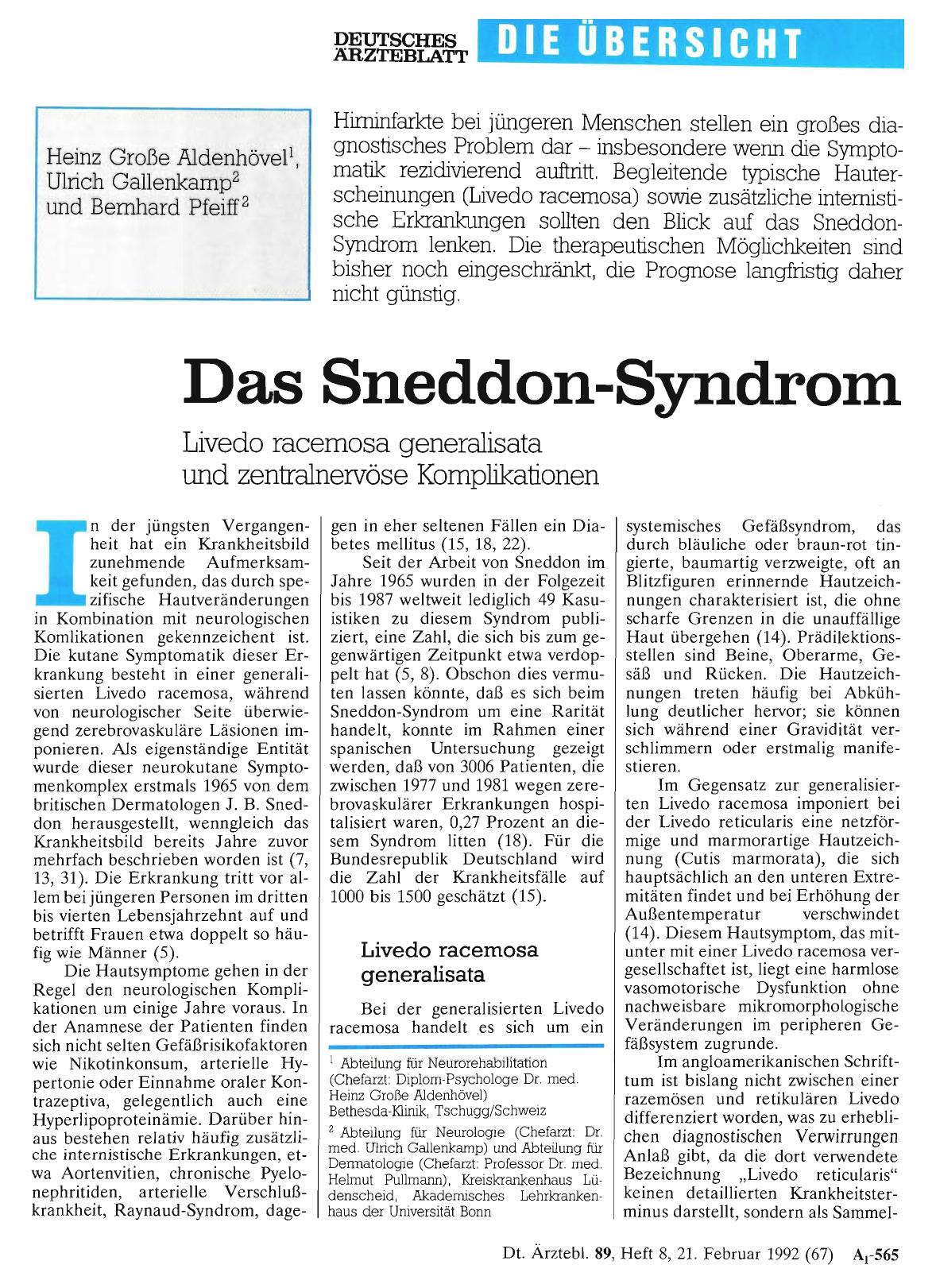 Vorschauseite 1: Das Sneddon-Syndrom: Livedo racemosa generalisata und zentralnervöse Komplikationen