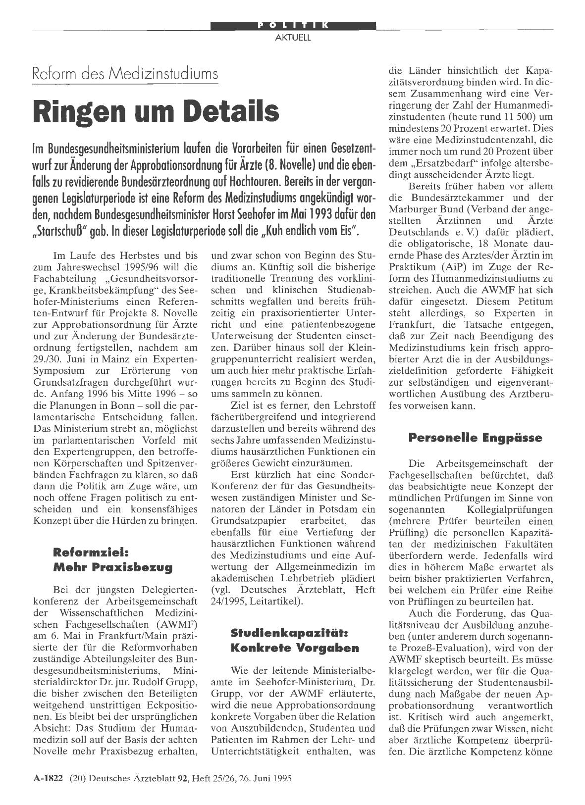 Vorschauseite 1: Reform des Medizinstudiums: Ringen um Details