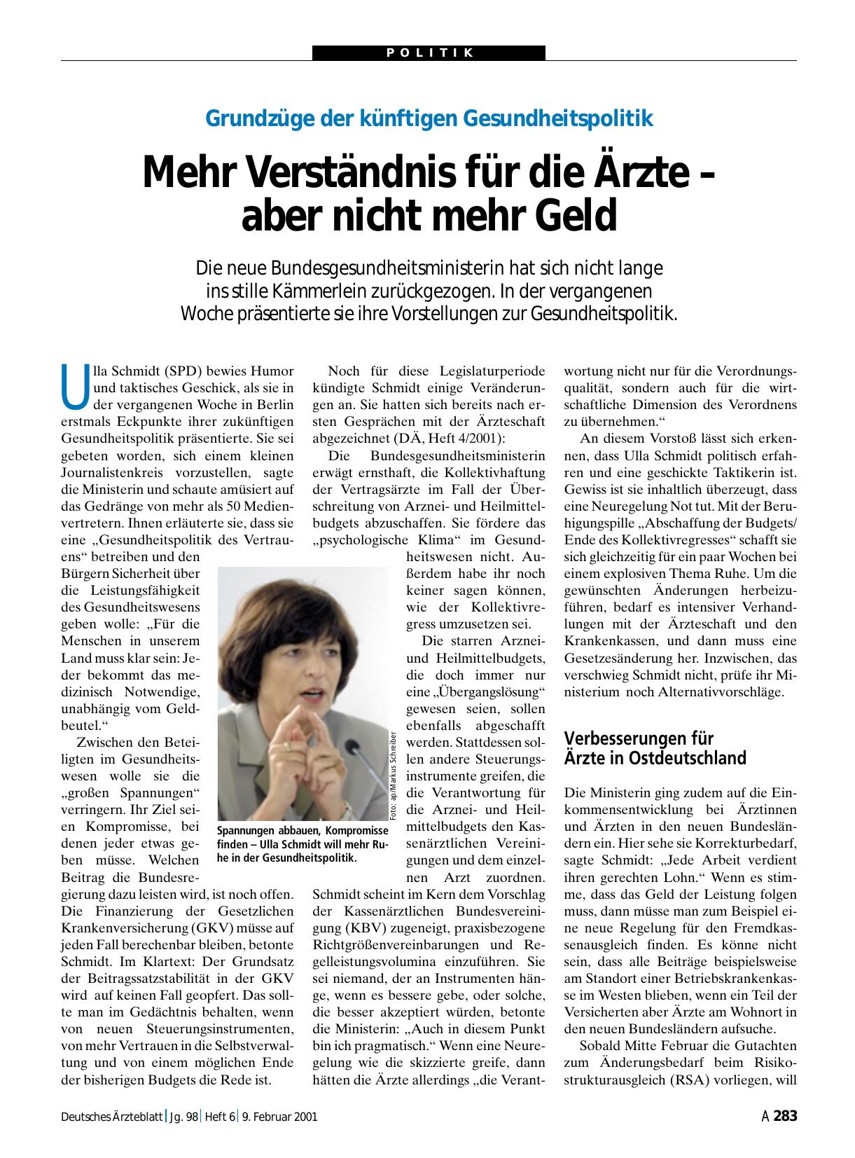 Vorschauseite 1: Grundzüge der künftigen Gesundheitspolitik: Mehr Verständnis für die Ärzte – aber nicht mehr Geld