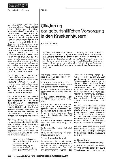 Vorschauseite 1: Gliederung der geburtshilfliehen Versorgung in den Krankenhäusern