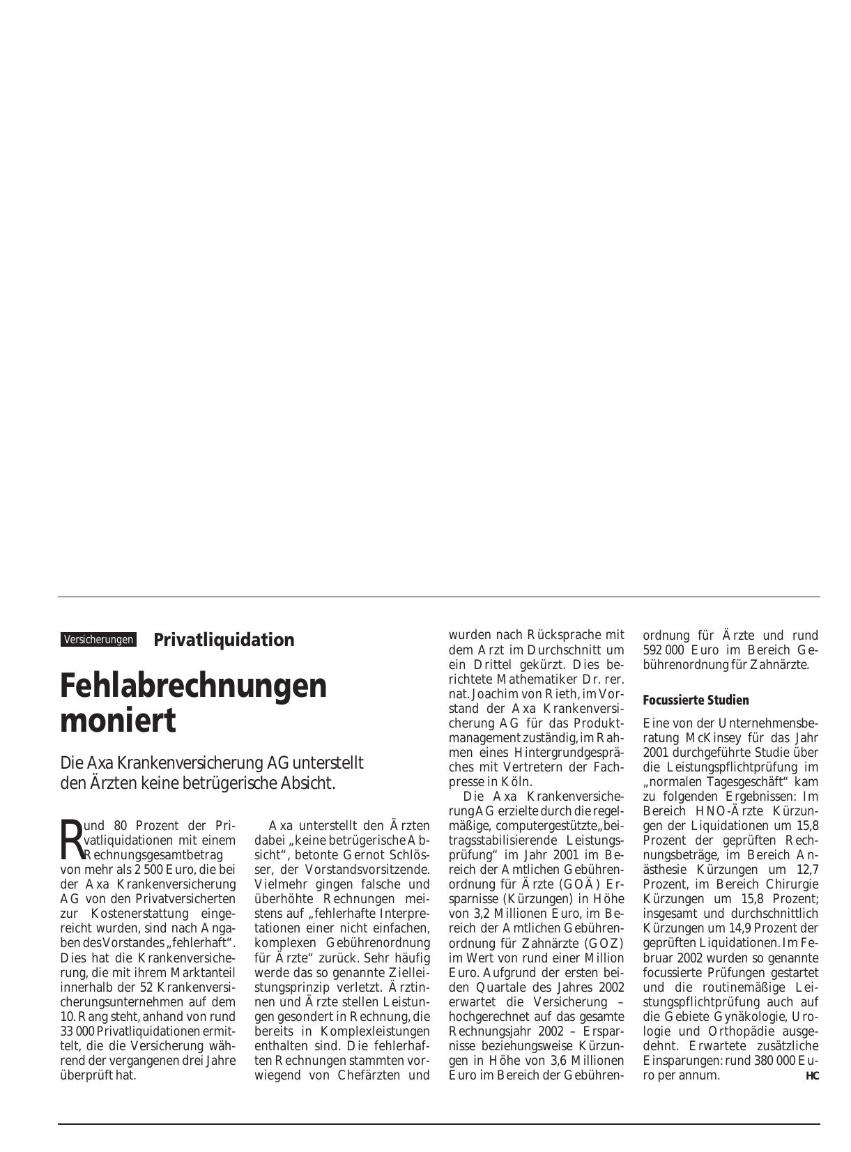 Vorschauseite 1: Privatliquidation: Fehlabrechnungen moniert