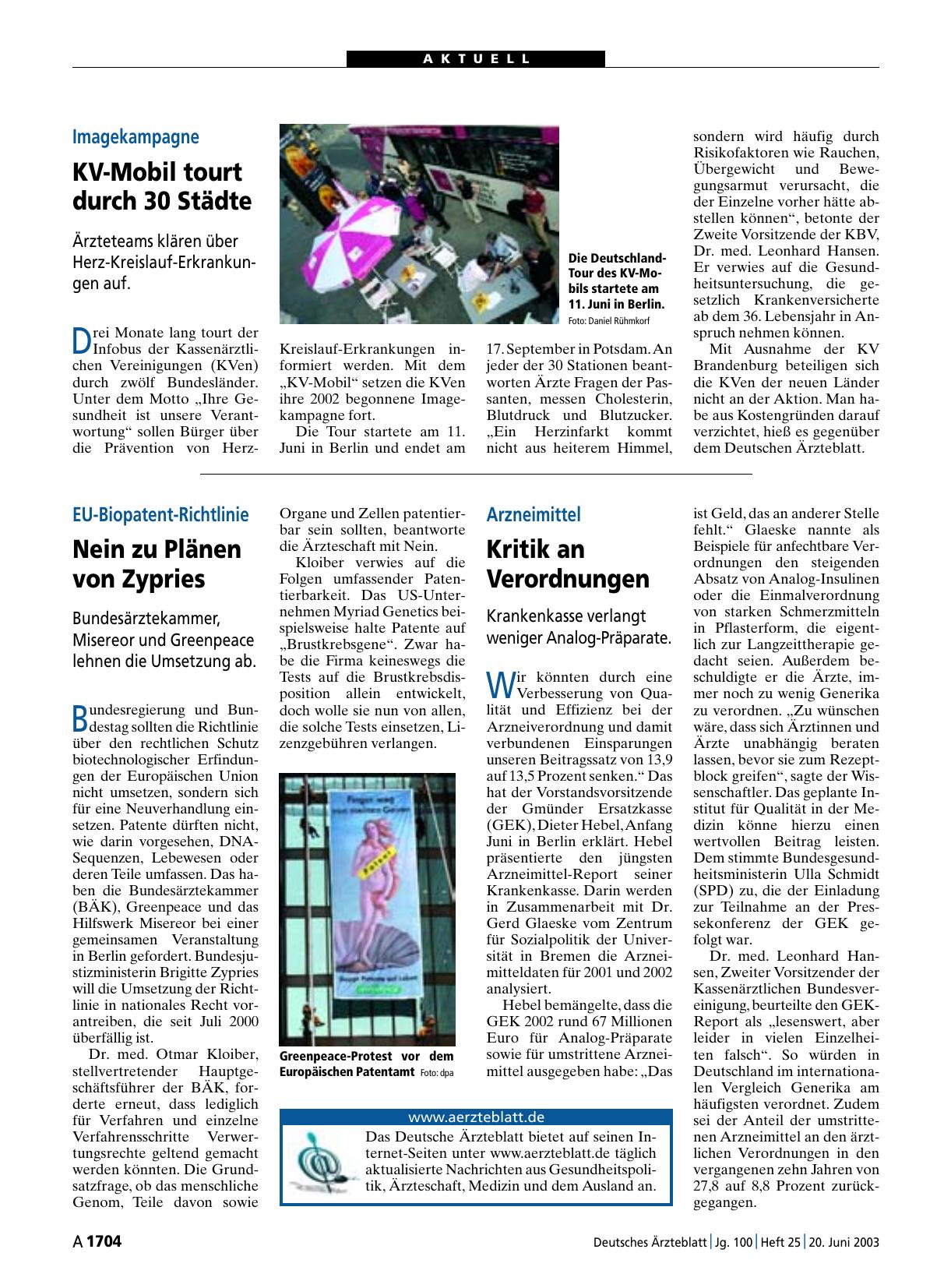 Vorschauseite 1: Imagekampagne: KV-Mobil tourt durch 30 Städte
