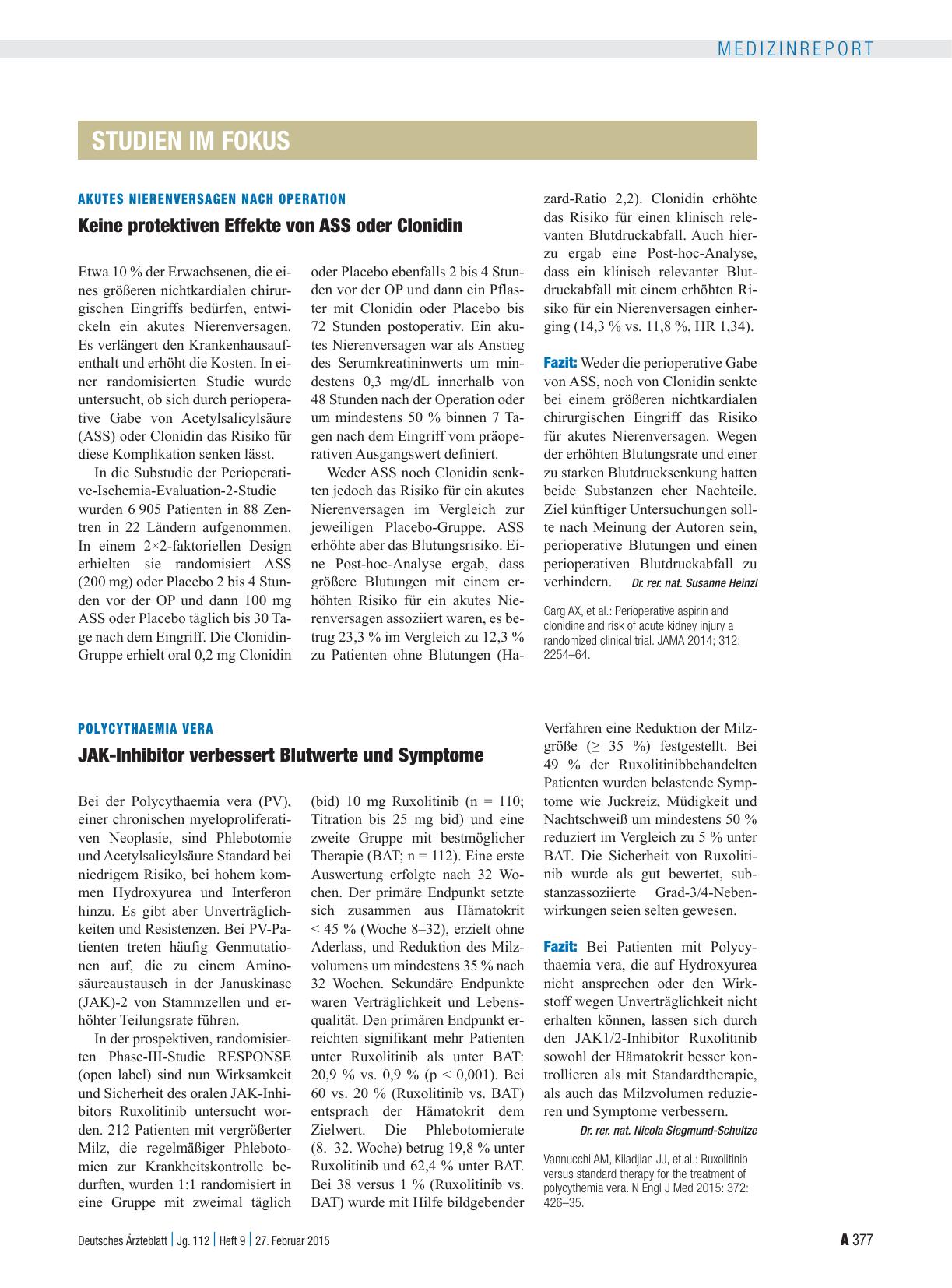 Vorschauseite 1: Polycythaemia vera: JAK-Inhibitor verbessert Blutwerte und Symptome