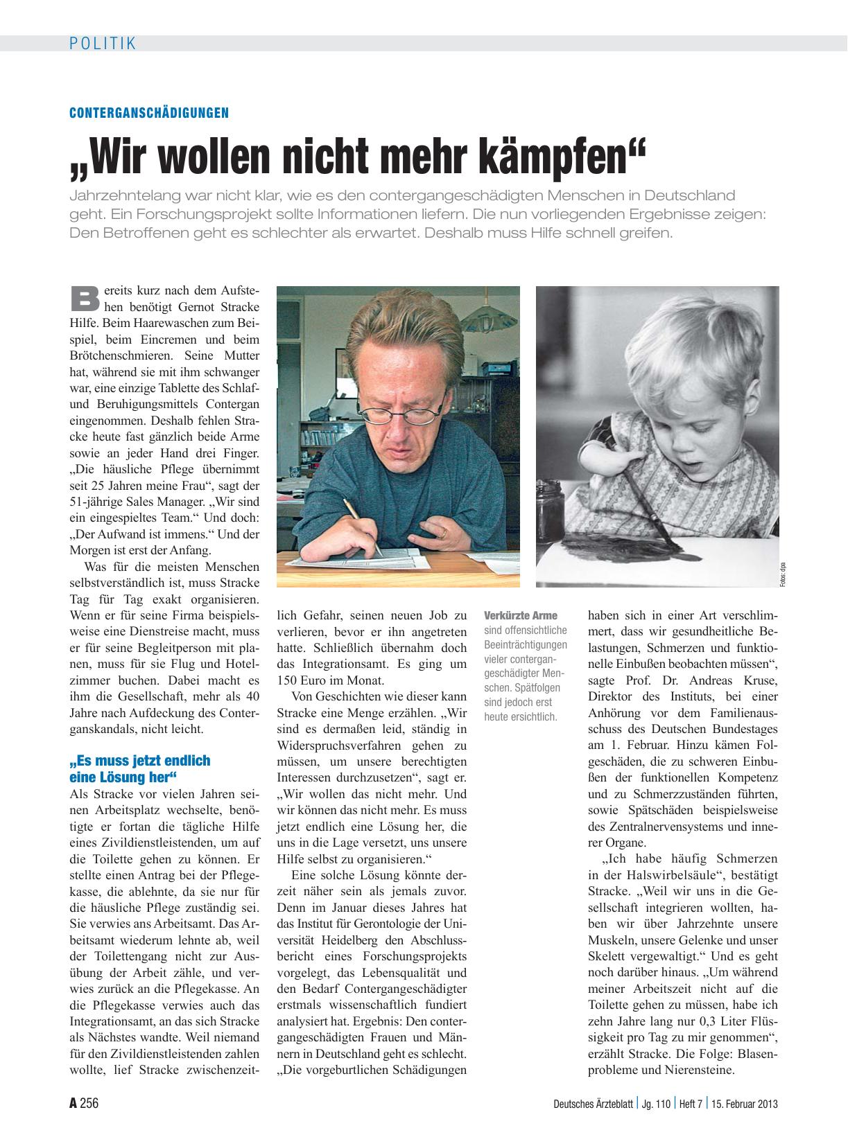 Vorschauseite 1: Conterganschädigungen: „Wir wollen nicht mehr kämpfen“