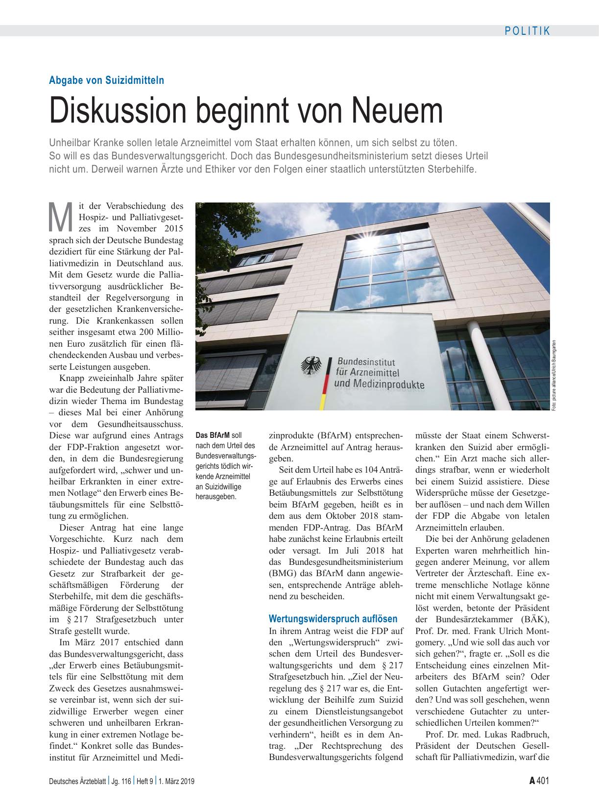 Vorschauseite 1: Abgabe von Suizidmitteln: Diskussion beginnt von Neuem