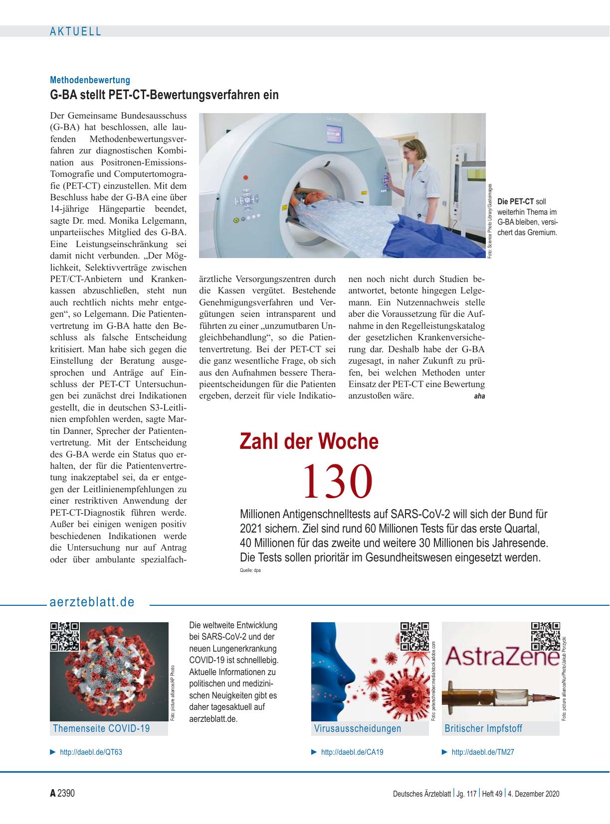 Vorschauseite 1: Methodenbewertung: G-BA stellt PET-CT-Bewertungsverfahren ein