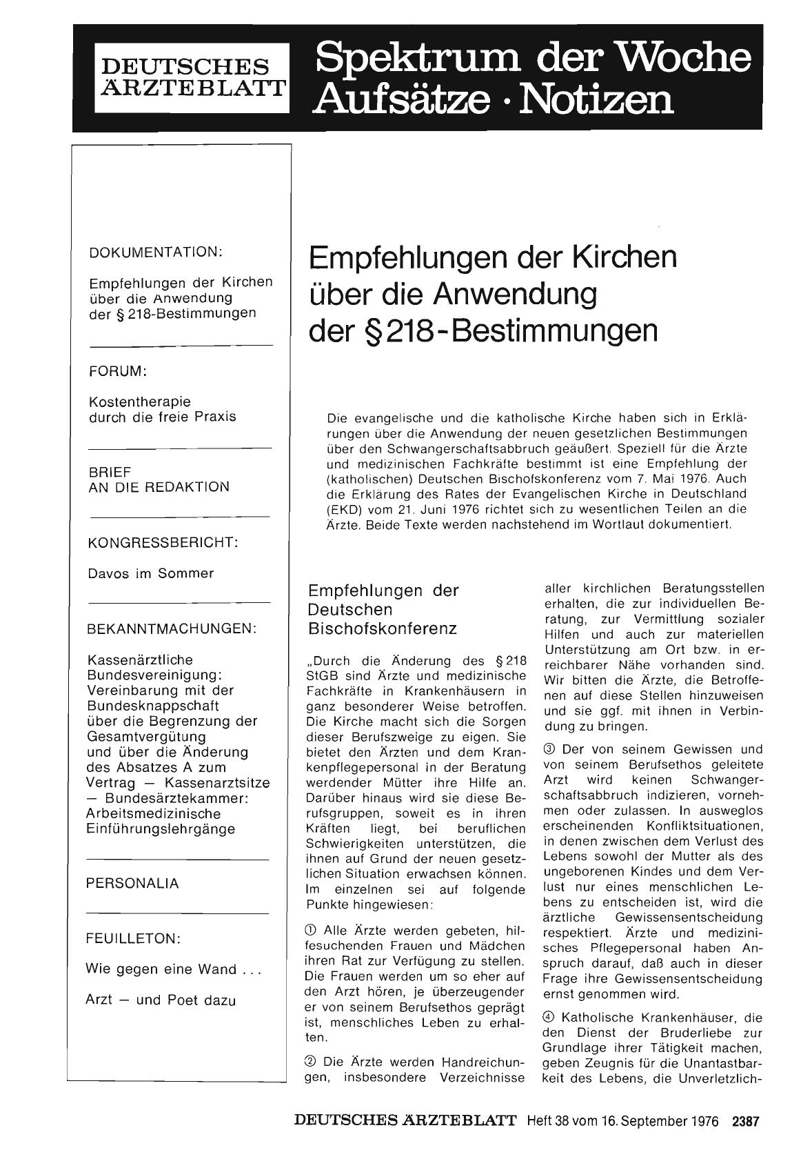 Vorschauseite 1: Empfehlungen der Kirchen über die Anwendung der §218-Bestimmungen