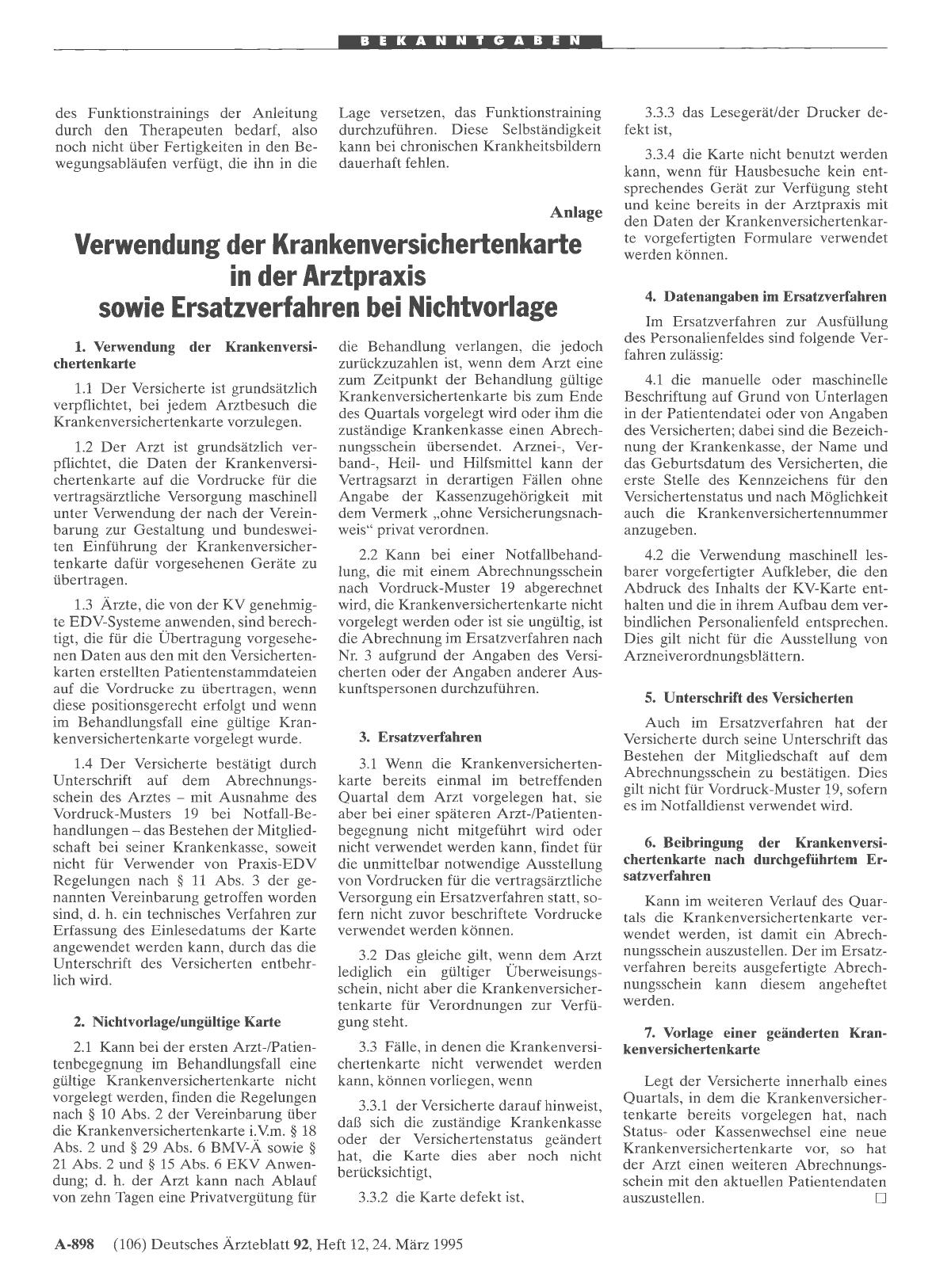 Vorschauseite 1: Verwendung der Krankenversichertenkarte in der Arztpraxis sowie Ersatzverfahren bei Nichtvorlage