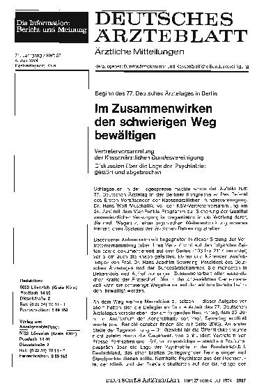 Vorschauseite 1: Beginn des 77. Deutschen Ärztetages in Berlin: Im Zusammenwirken den schwierigen Weg bewältigen