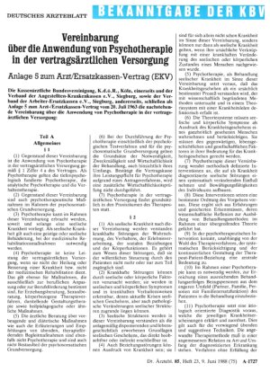 Vorschauseite 1: Vereinbarung über die Anwendung von Psychotherapie in der vertragsärztlichen Versorgung