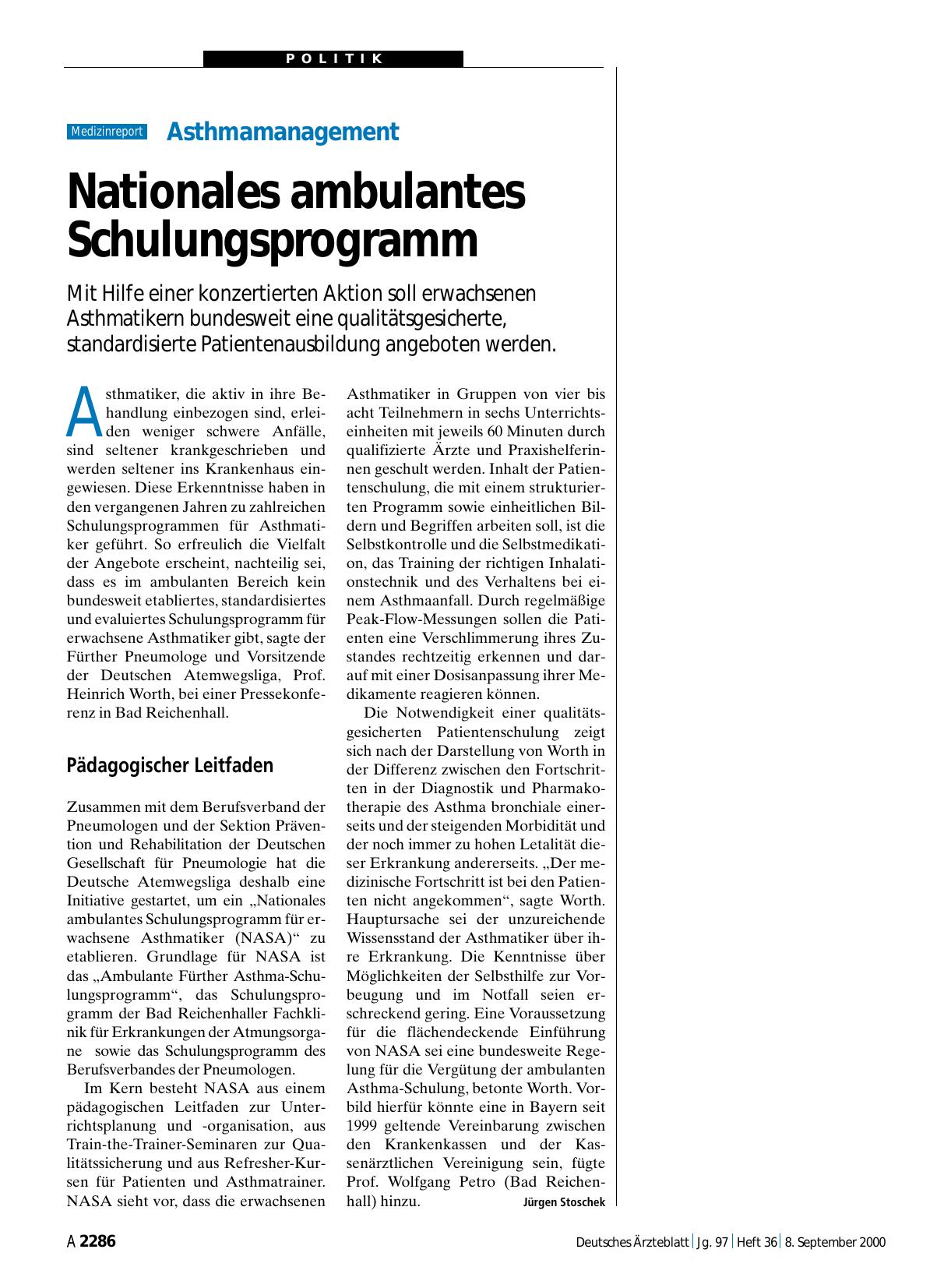 Vorschauseite 1: Asthmamanagement: Nationales ambulantes Schulungsprogramm
