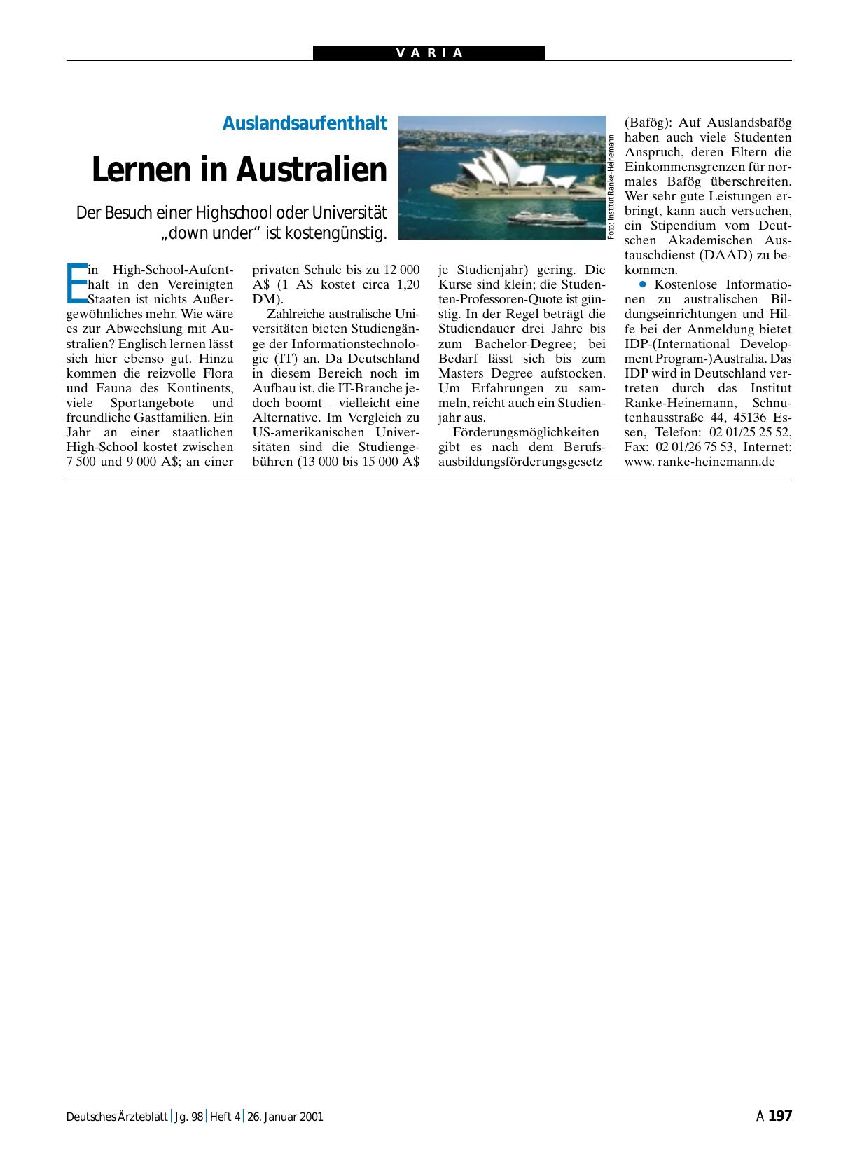 Vorschauseite 1: Auslandsaufenthalt: Lernen in Australien