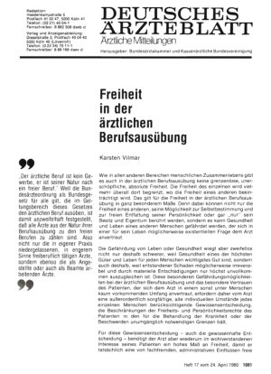 Vorschauseite 1: Freiheit in der ärztlichen Berufsausübung
