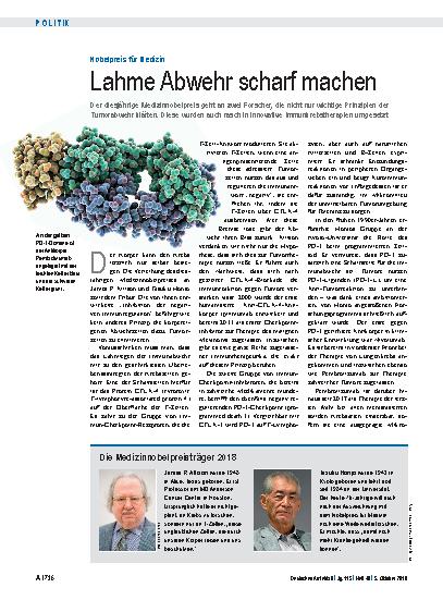 Vorschauseite 1: Nobelpreis für Medizin: Lahme Abwehr scharf machen