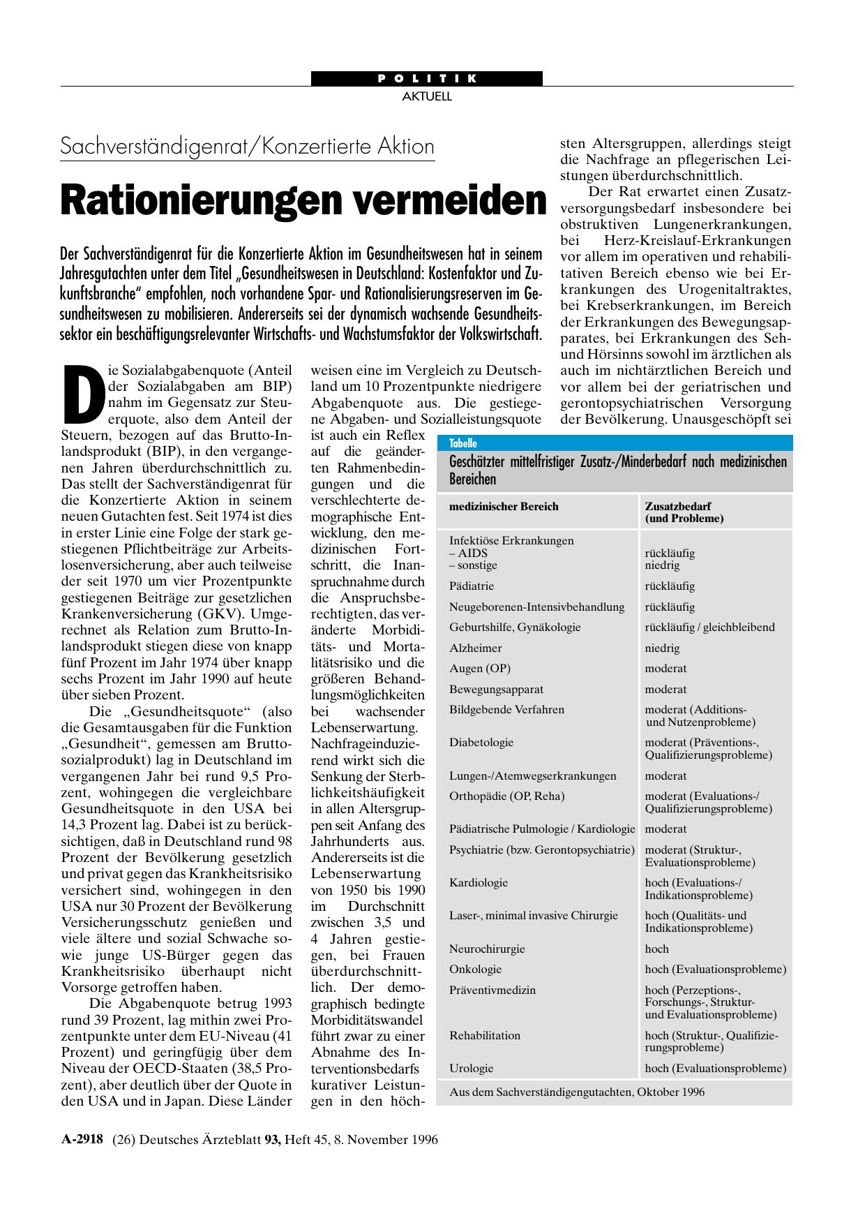Vorschauseite 1: Sachverständigenrat/Konzertierte Aktion: Rationierungen vermeiden