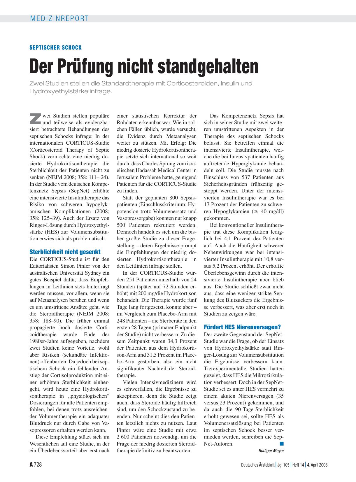 Vorschauseite 1: Septischer Schock: Der Prüfung nicht standgehalten