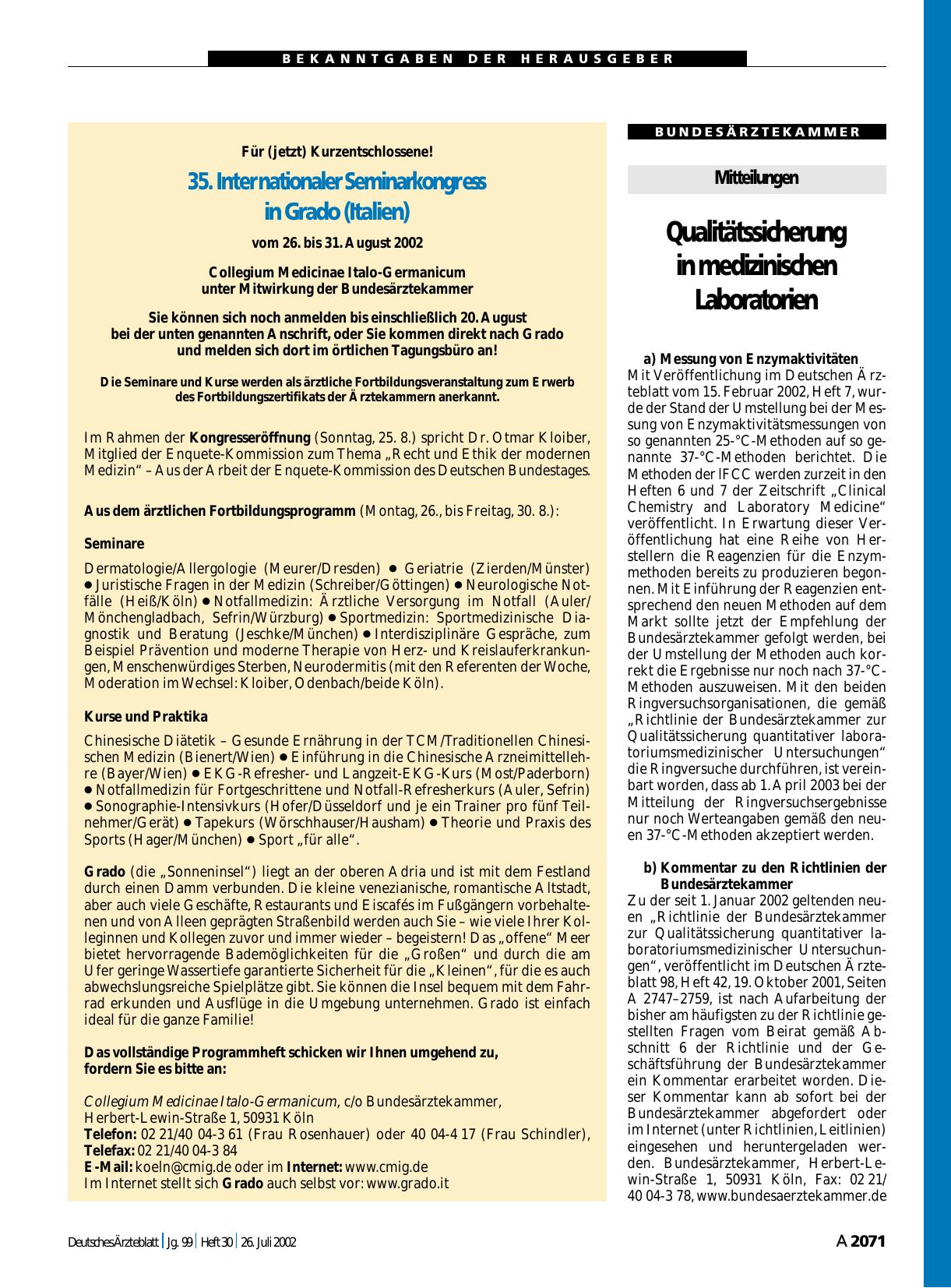 Vorschauseite 1: 35. Internationaler Seminarkongress in Grado (Italien)