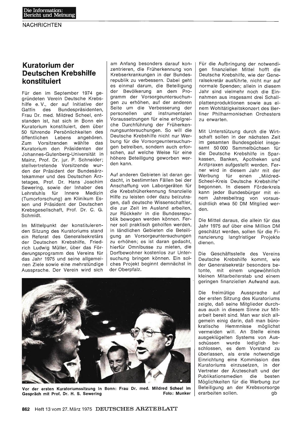 Vorschauseite 1: Kuratorium der Deutschen Krebshilfe konstituiert