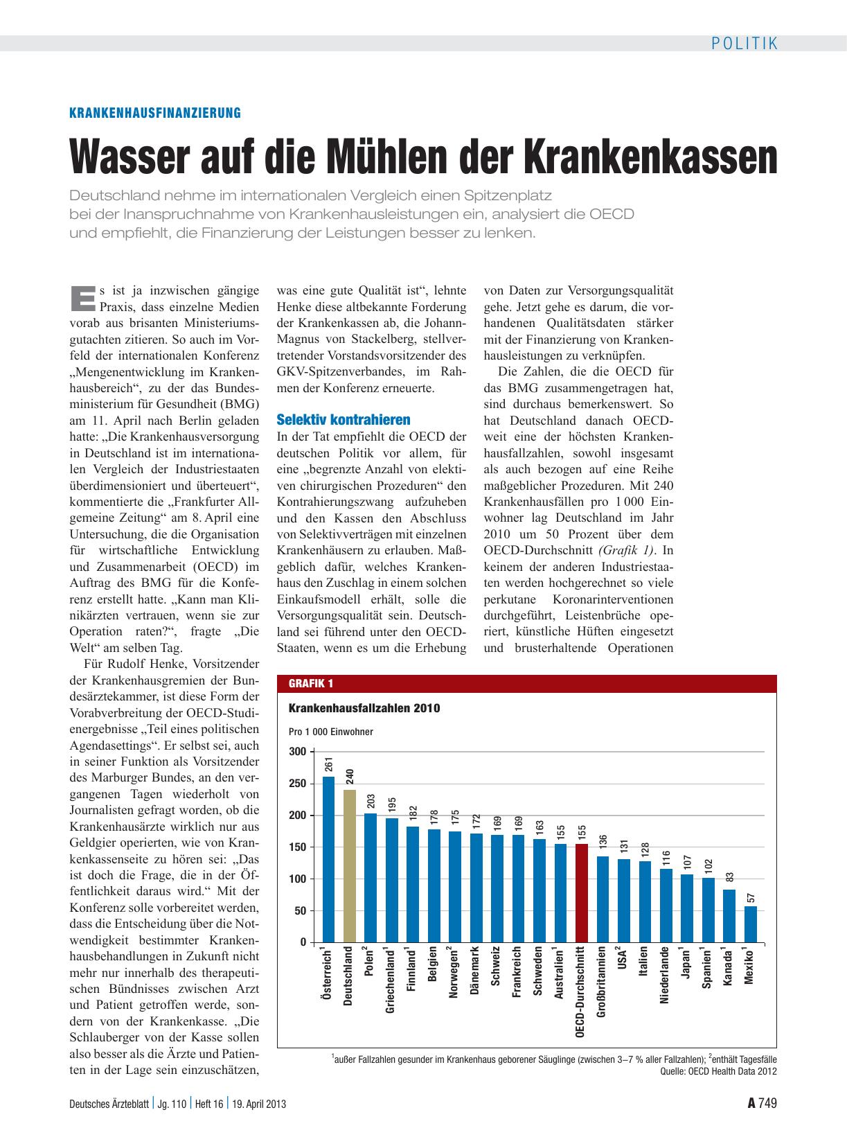 Vorschauseite 1: Krankenhausfinanzierung: Wasser auf die Mühlen der Krankenkassen