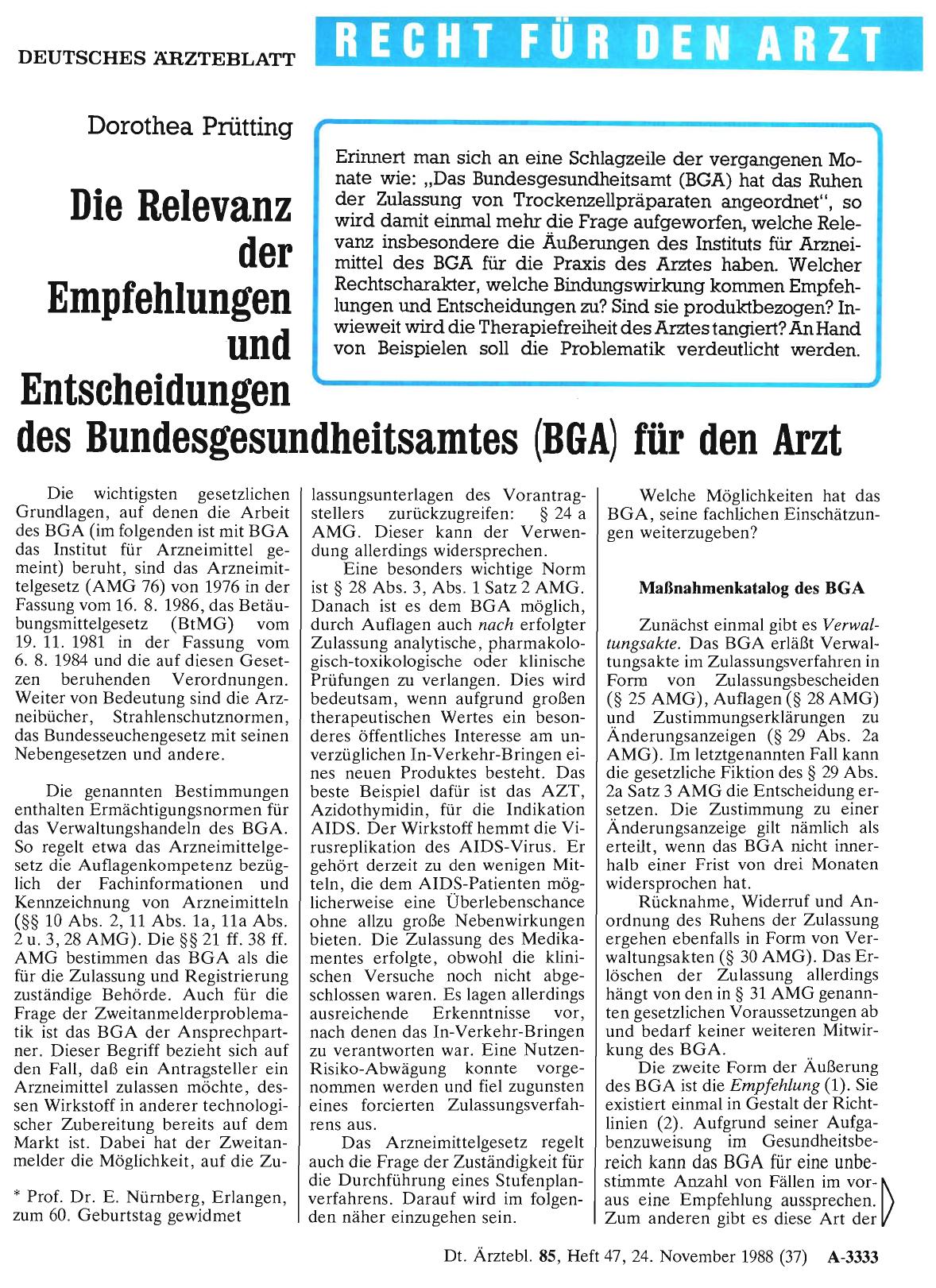 Vorschauseite 1: Die Relevanz der Empfehlungen und Entscheidungen des Bundesgesundheitsamtes (BGA) für den Arzt