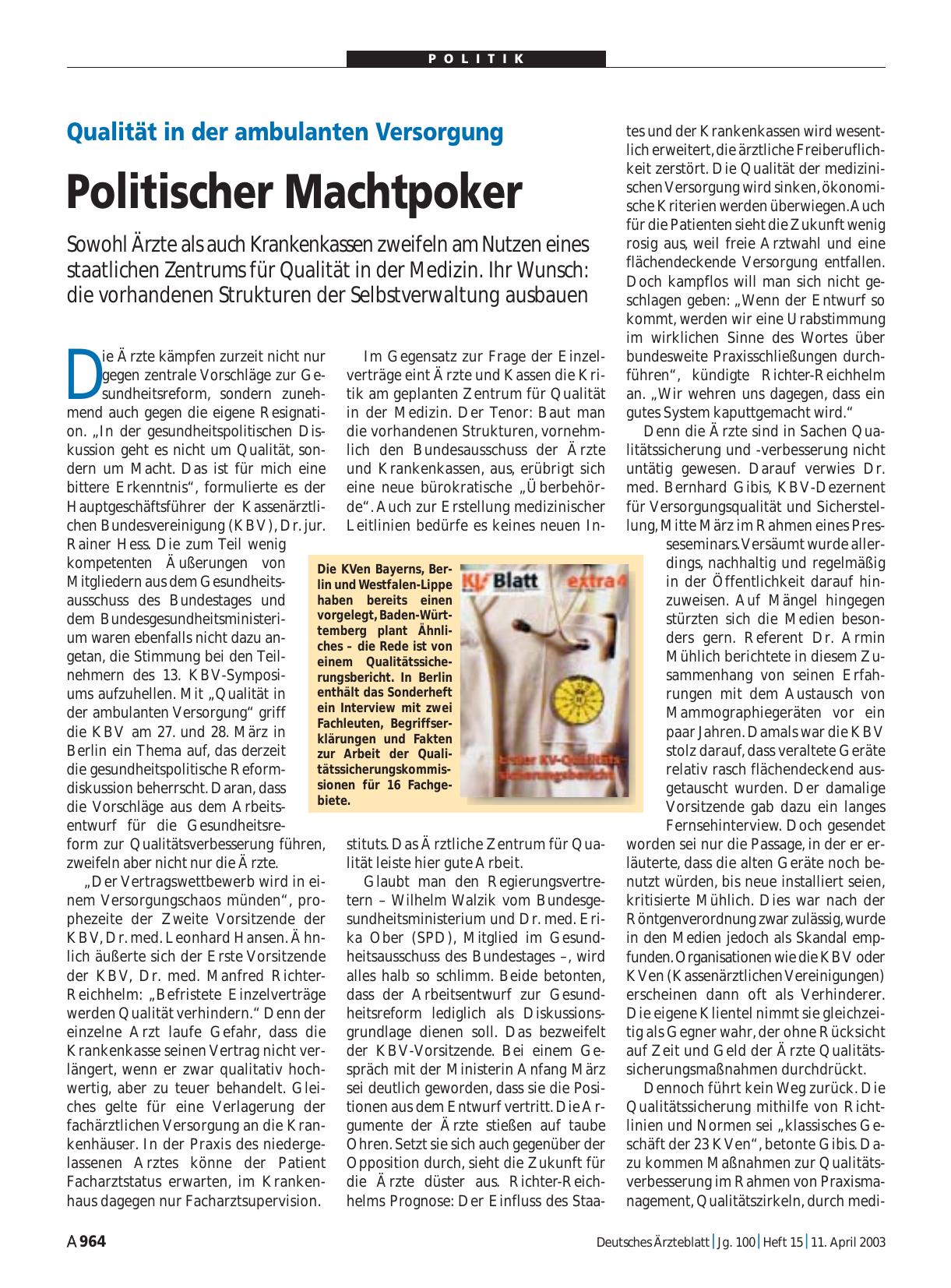 Vorschauseite 1: Qualität in der ambulanten Versorgung: Politischer Machtpoker