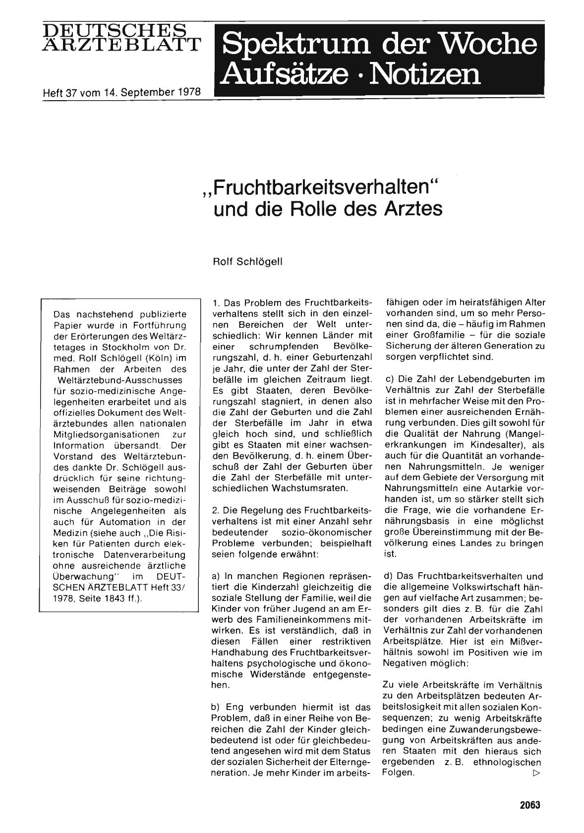 Vorschauseite 1: „Fruchtbarkeitsverhalten“ und die Rolle des Arztes