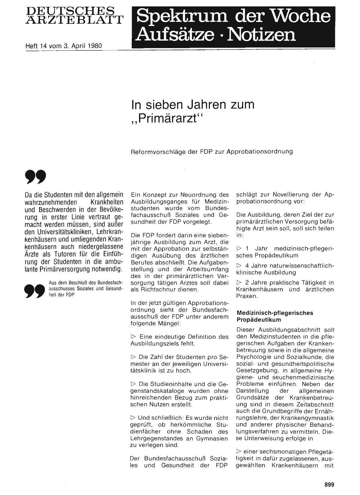 Vorschauseite 1: In sieben Jahren zum „Primärarzt“