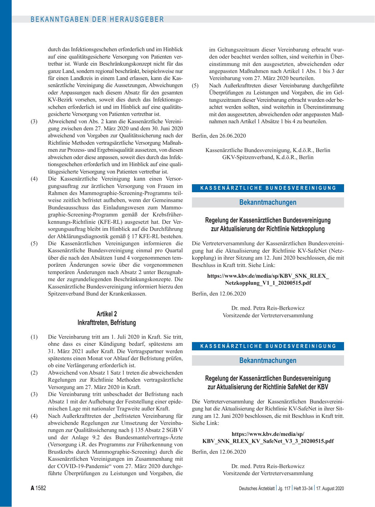 Vorschauseite 1: Regelung der Kassenärztlichen Bundesvereinigung zur Aktualisierung der Richtlinie Netzkopplung