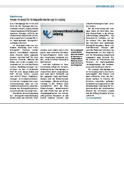 Vorschauseite 1: Digitalisierung: Neues Konzept für Schlaganfallnachsorge in Leipzig