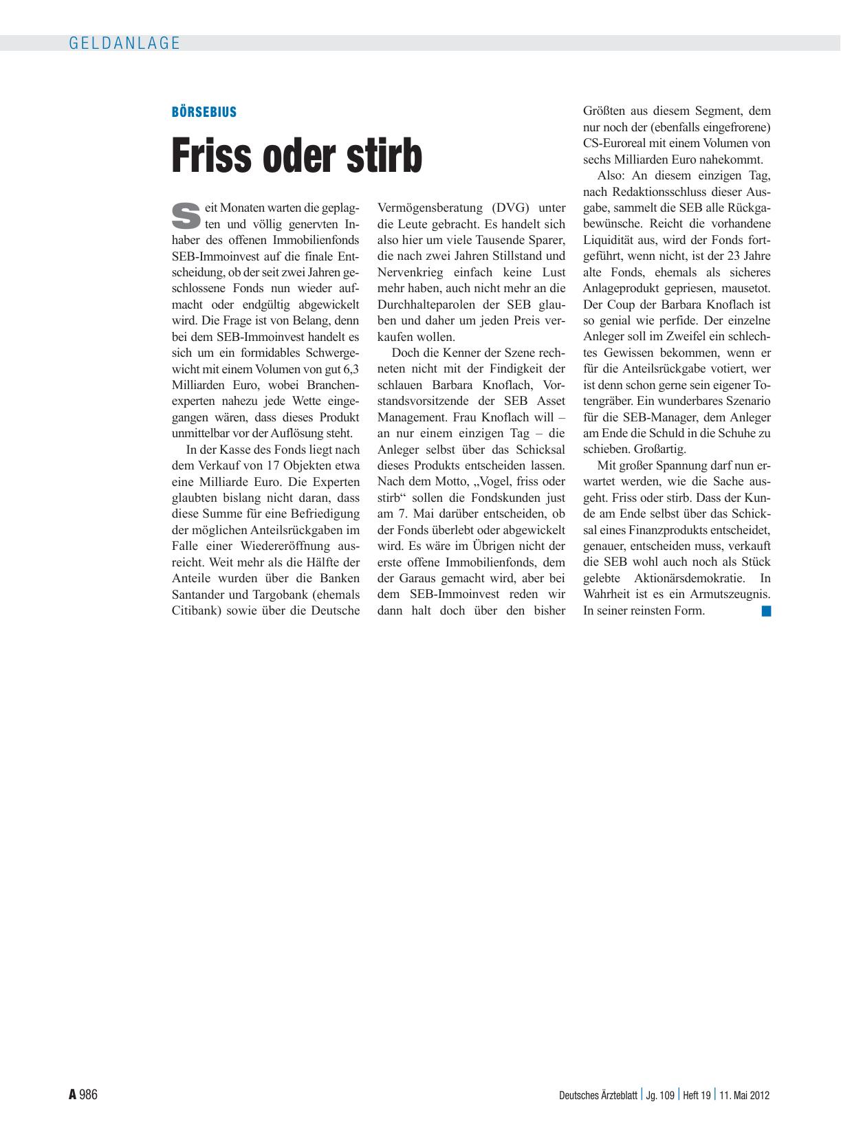 Vorschauseite 1: Börsebius: Friss oder stirb
