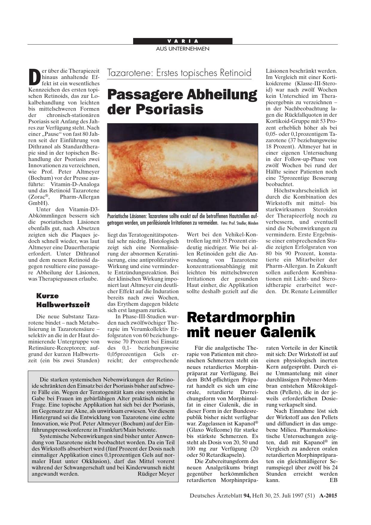 Vorschauseite 1: Retardmorphin mit neuer Galenik