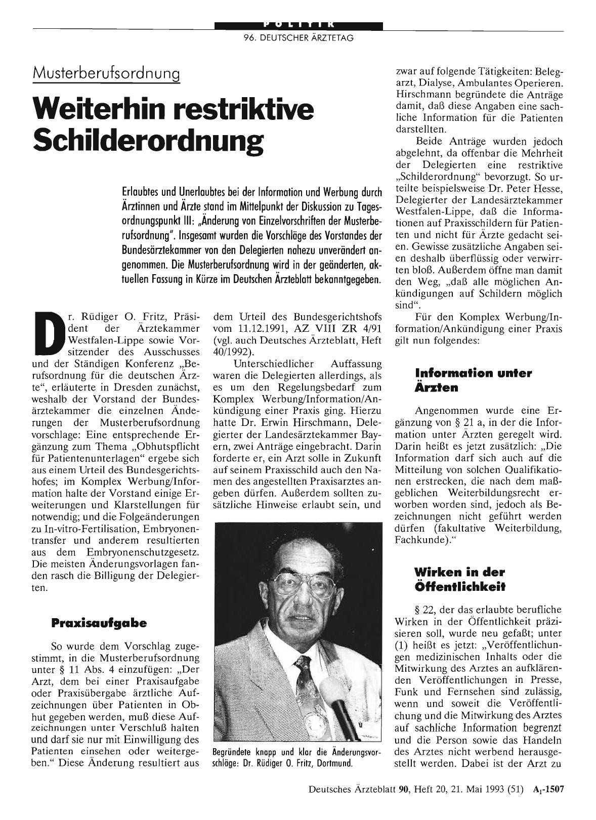Vorschauseite 1: Musterberufsordnung: Weiterhin restriktive Schilderordnung