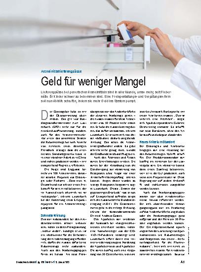 Vorschauseite 1: Arzneimittellieferengpässe: Geld für weniger Mangel