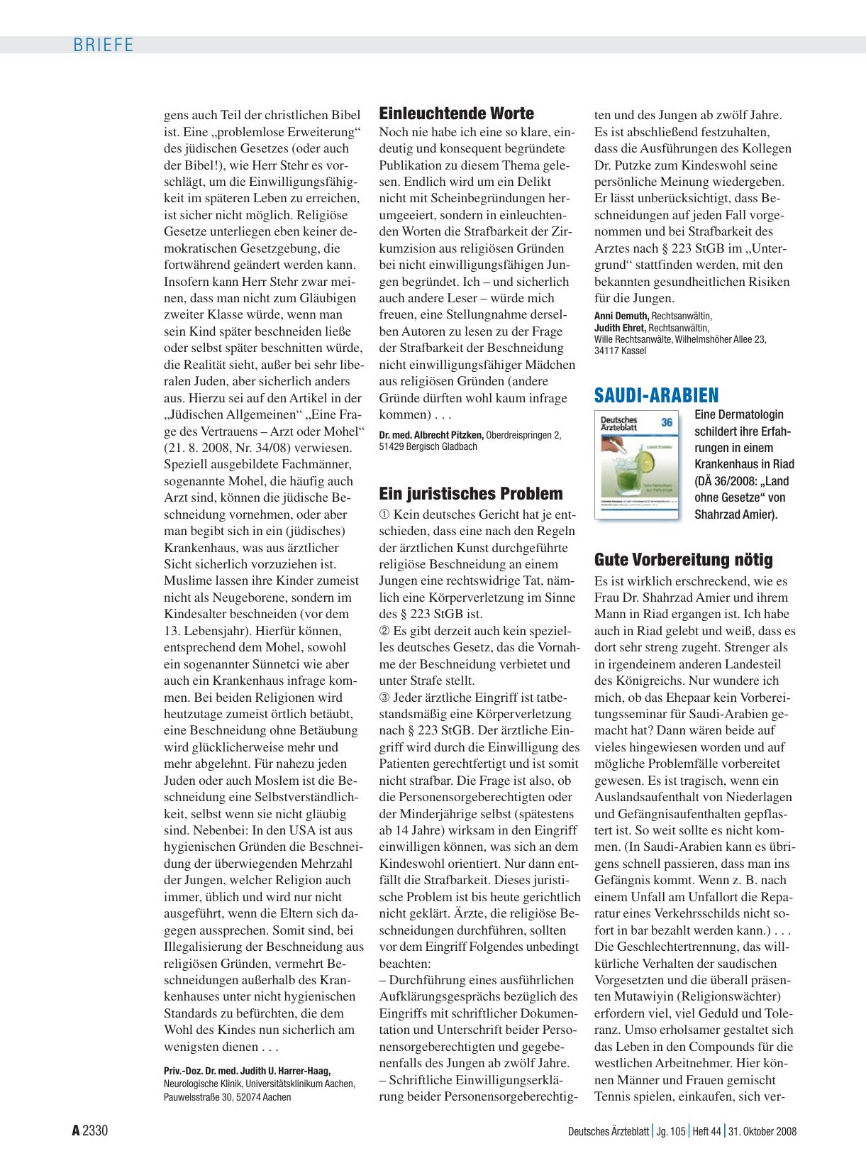 Vorschauseite 1: Beschneidung: Ein juristisches Problem