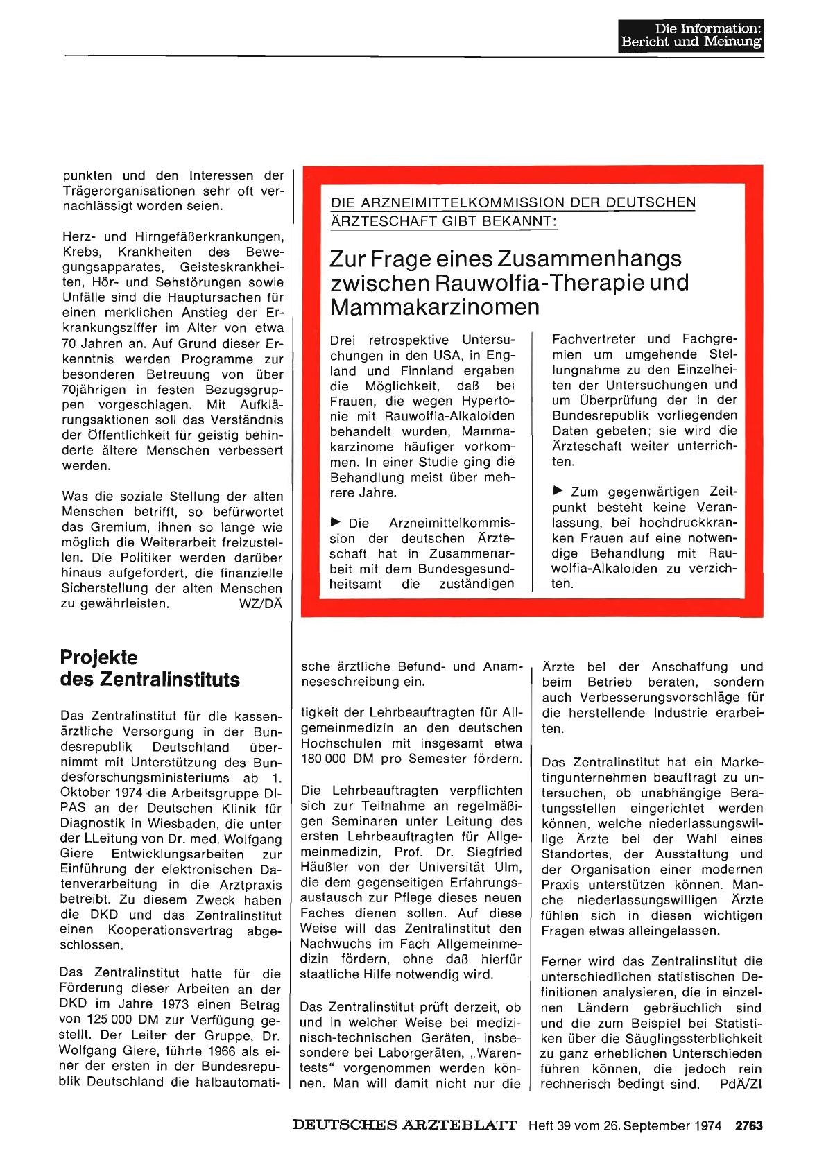 Vorschauseite 1: Projekte des Zentralinstituts