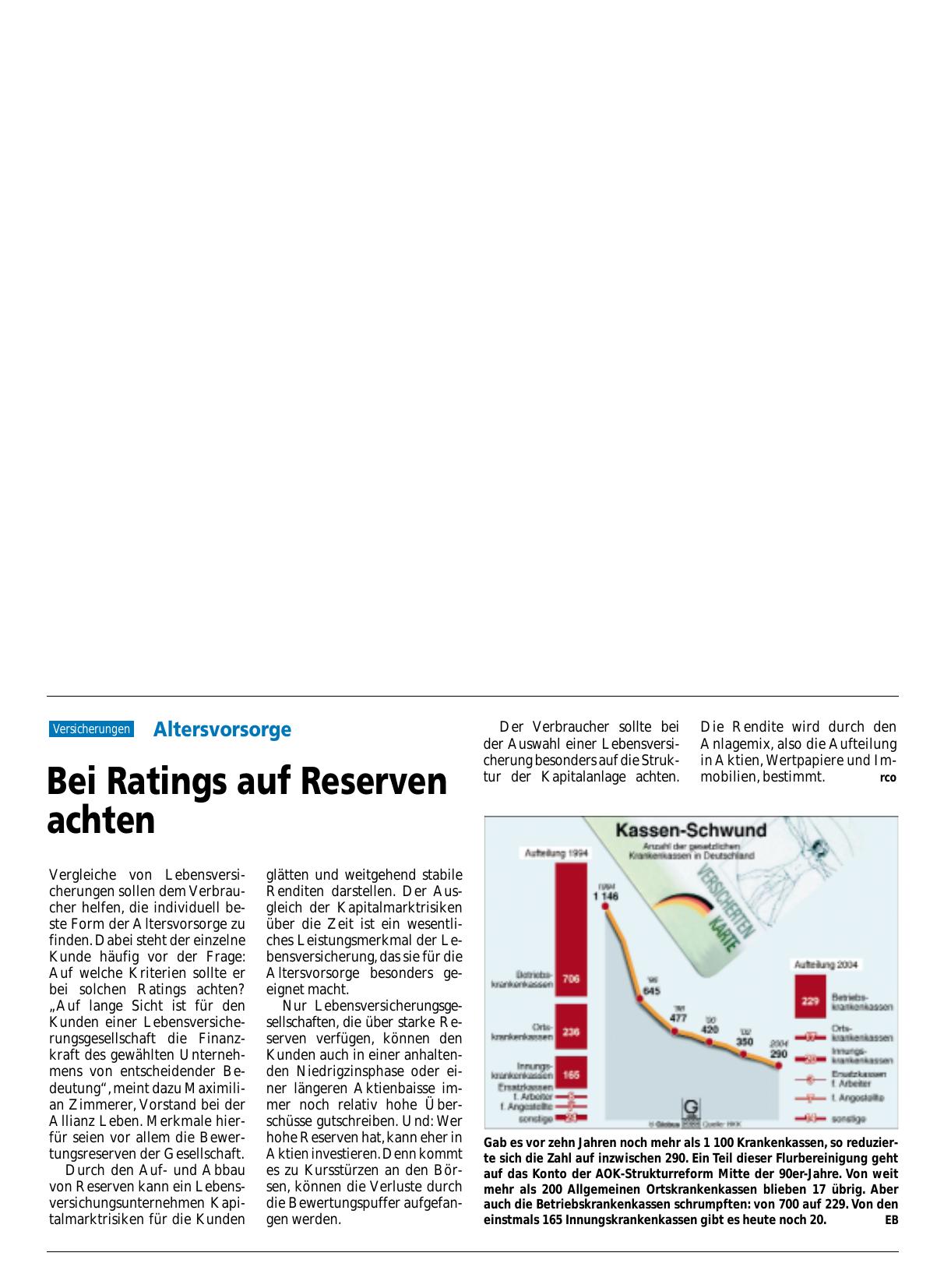 Vorschauseite 1: Altersvorsorge: Bei Ratings auf Reserven achten
