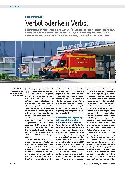 Vorschauseite 1: Notfallversorgung: Verbot oder kein Verbot?