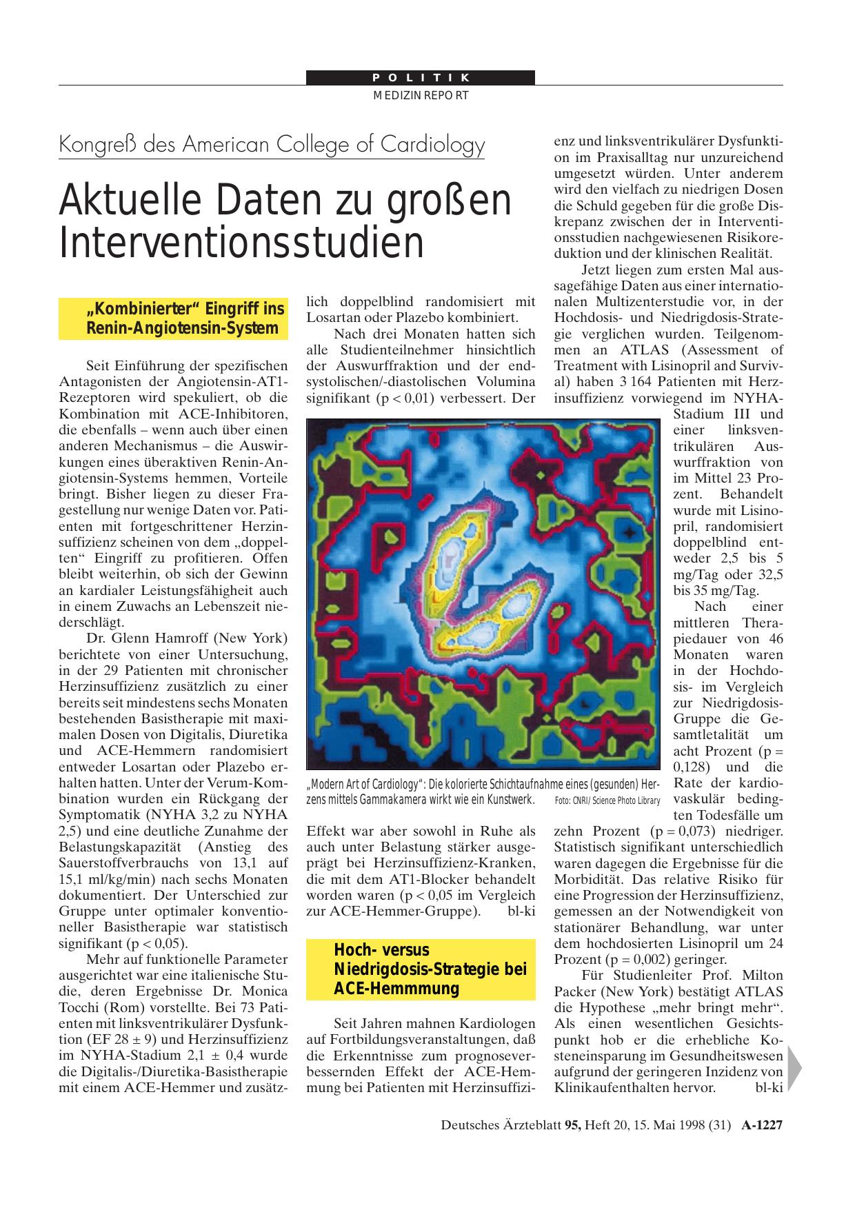 Vorschauseite 1: Kongreß des American College of Cardiology: Aktuelle Daten zu großen Interventionsstudien