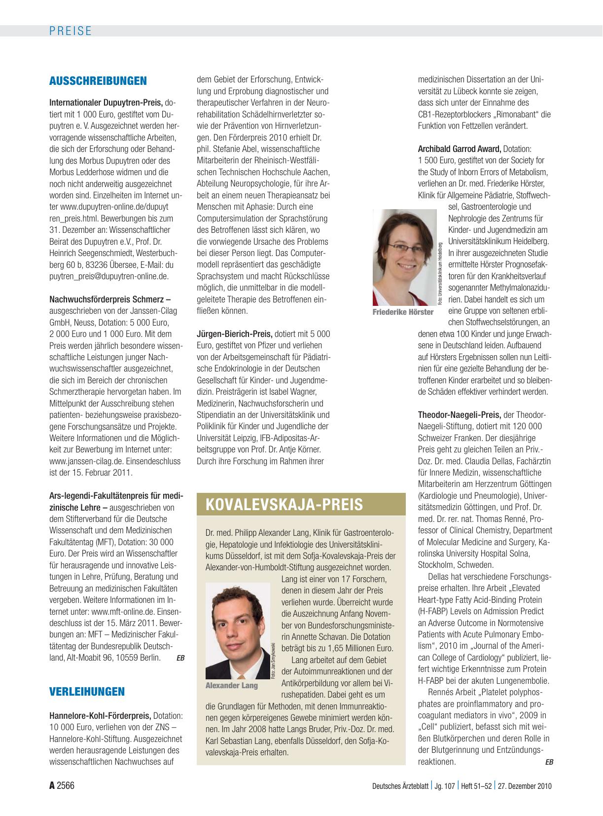 Vorschauseite 1: Verleihungen