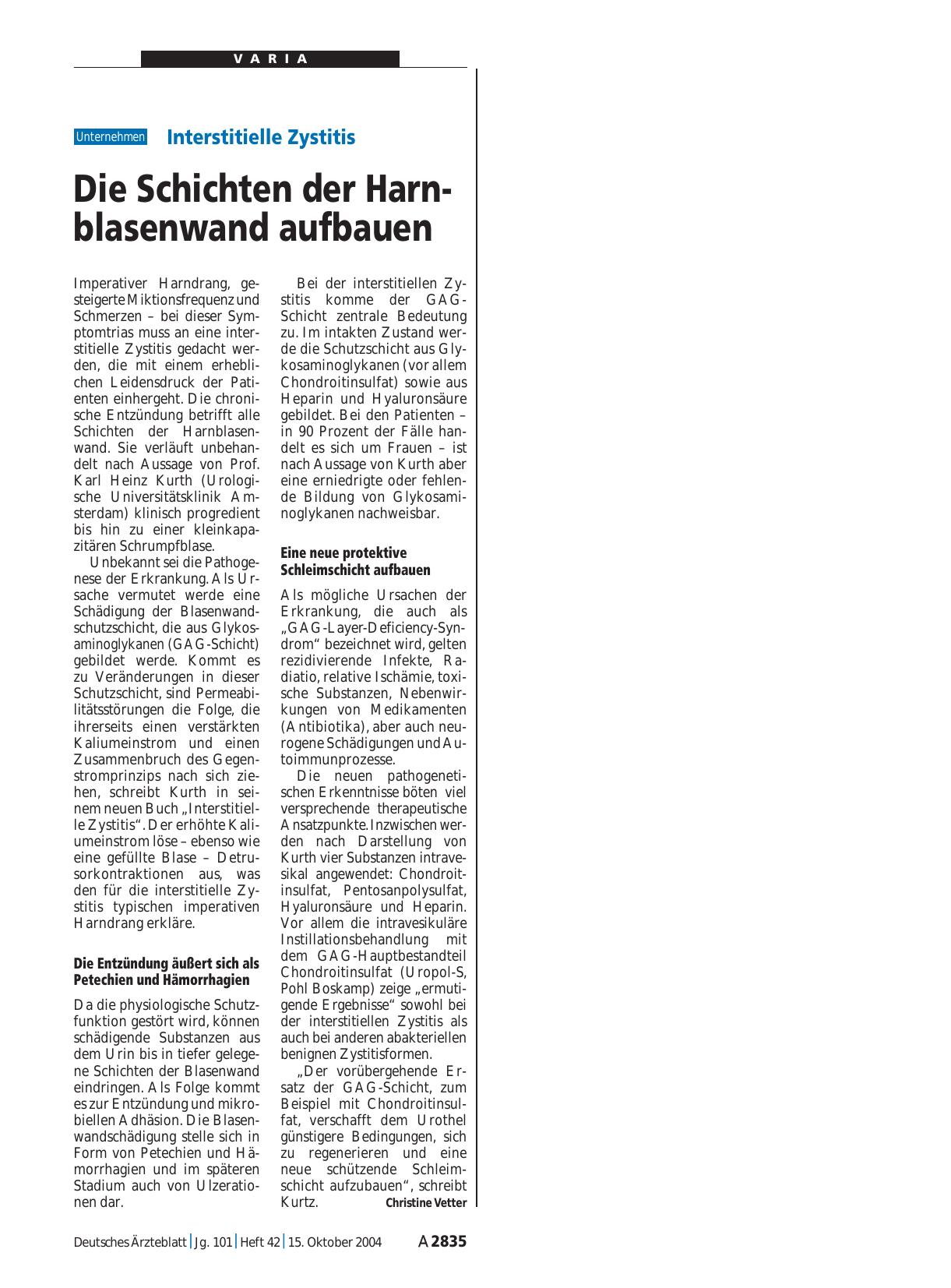 Vorschauseite 1: Interstitielle Zystitis: Die Schichten der Harn-blasenwand aufbauen