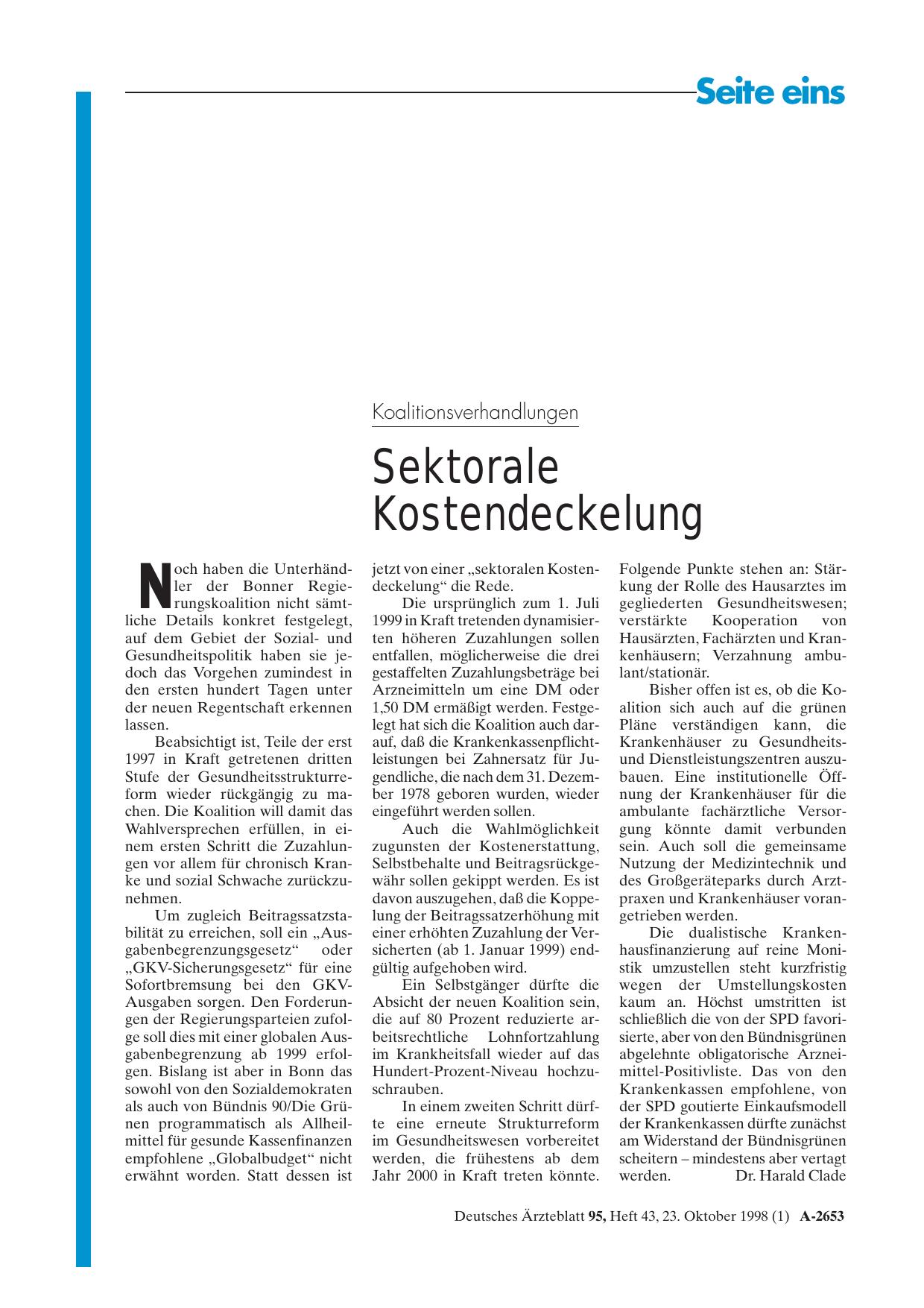 Vorschauseite 1: Koalitionsverhandlungen: Sektorale Kostendeckelung