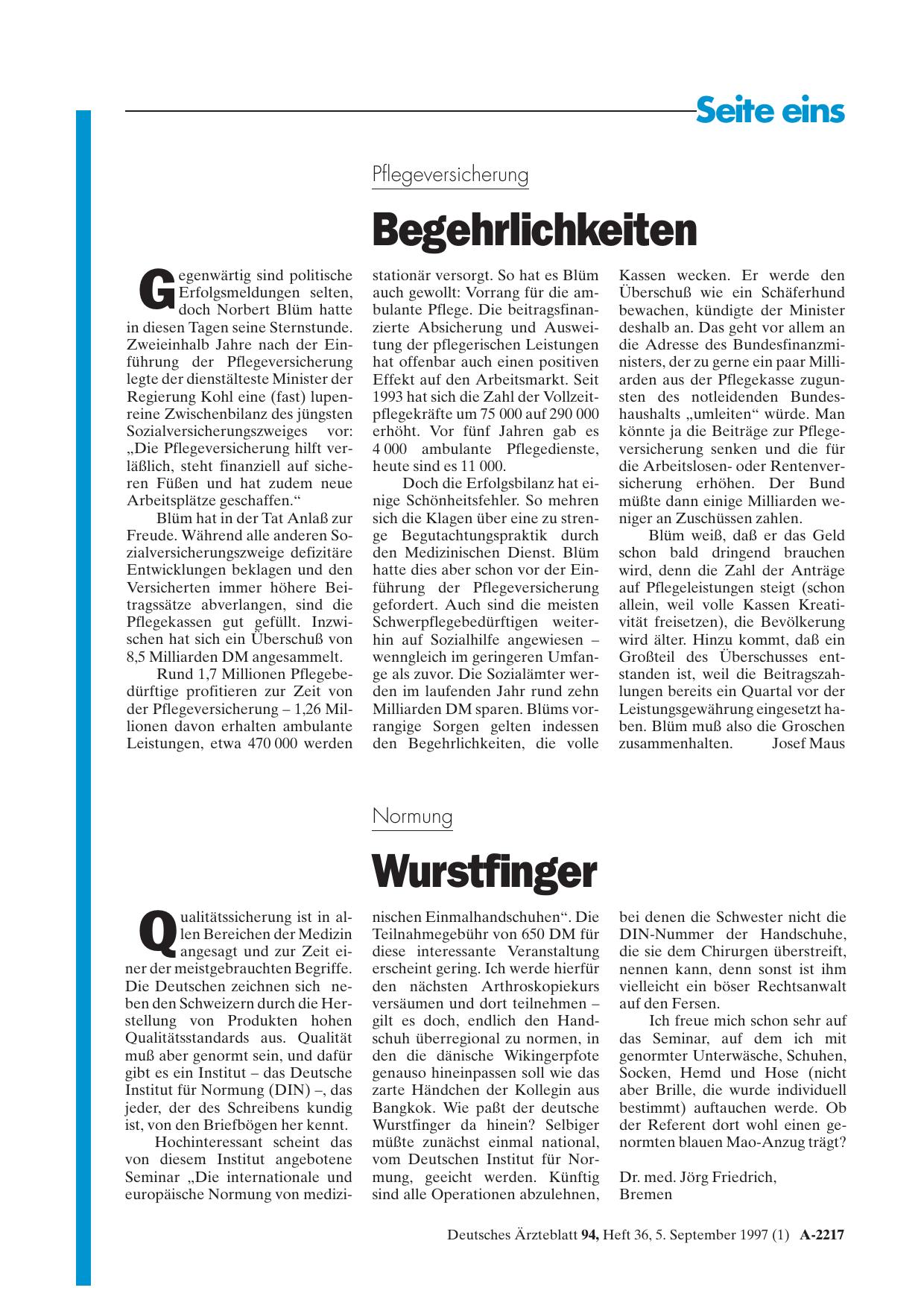 Vorschauseite 1: Normung: Wurstfinger