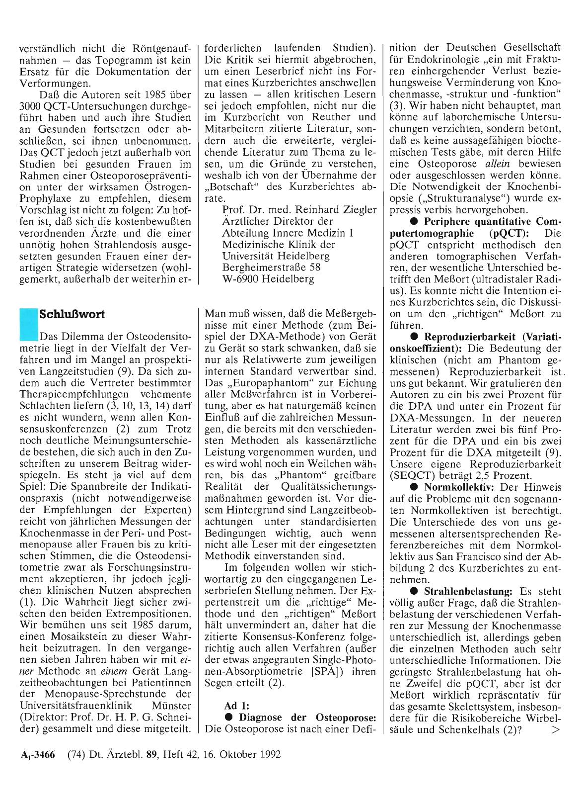 Vorschauseite 1: Aussagefähigkeit der Osteodensitometrie in der Osteoporose-Diagnostik: Schlußwort